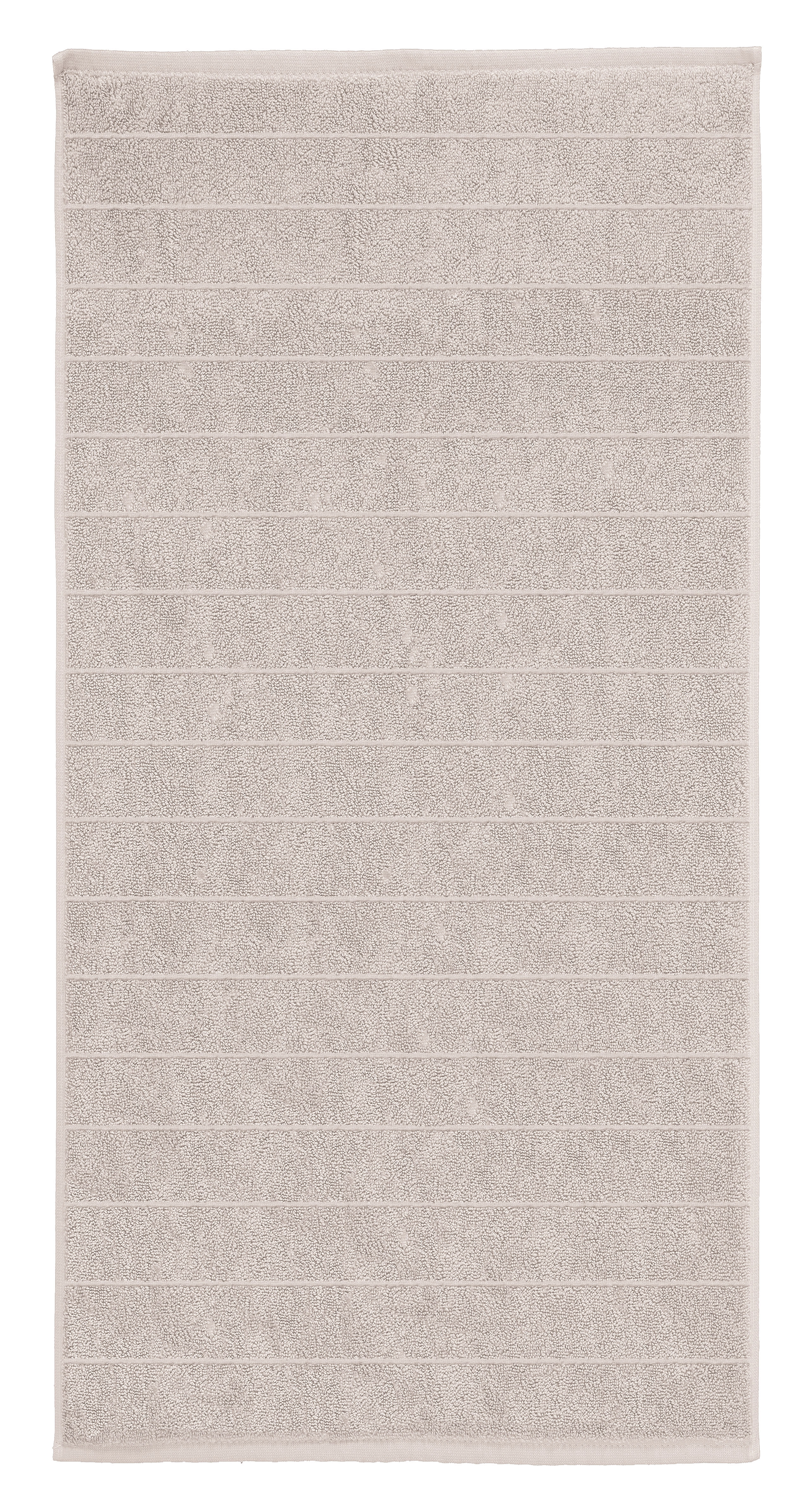 Beiger Badteppich mit dezentem Streifenmuster, weiche Textur, ideal für Badezimmer.