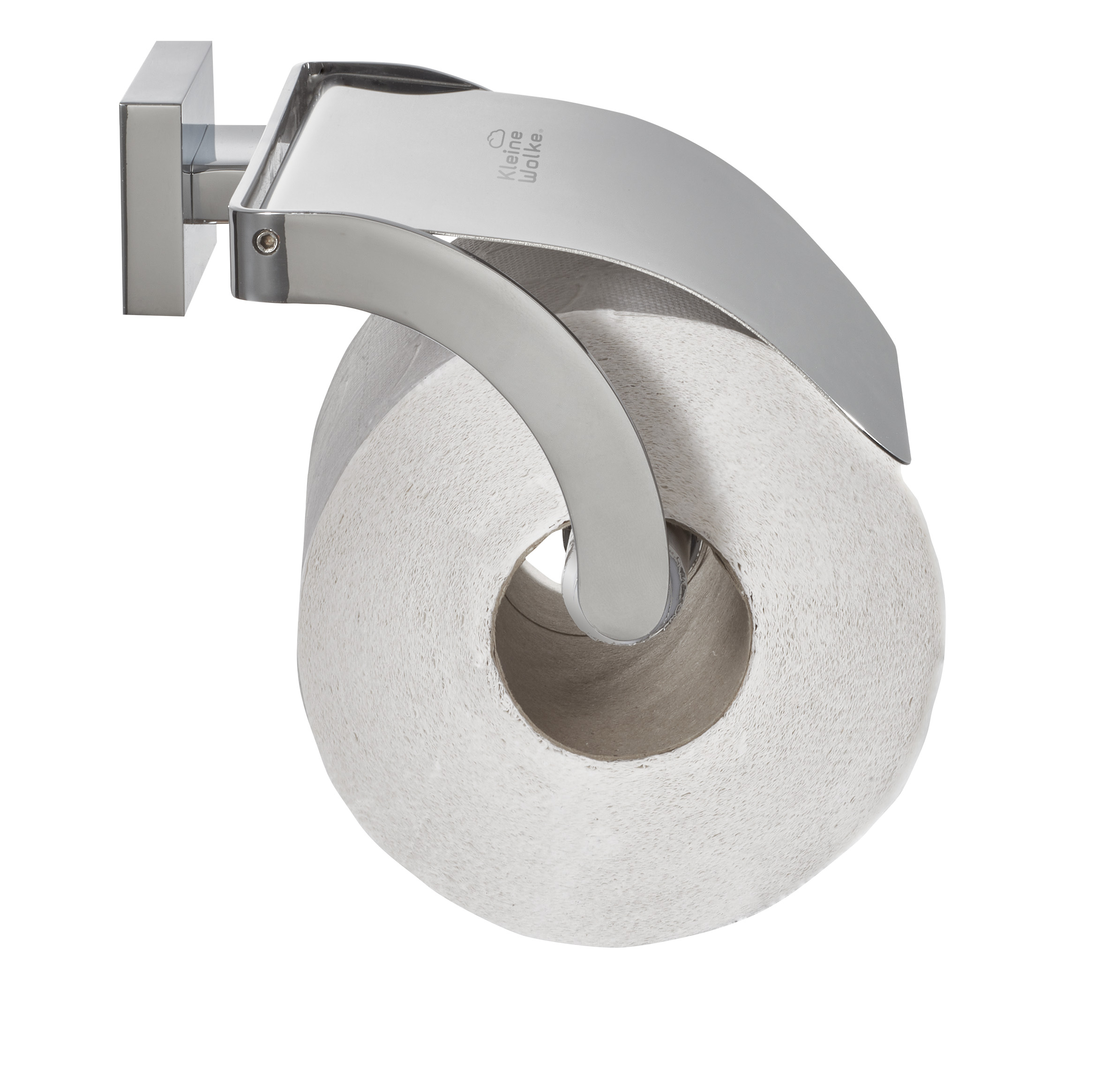 Moderner Toilettenpapierhalter aus Edelstahl mit Abdeckung, an der Wand montiert, inklusive einer Rolle Toilettenpapier.