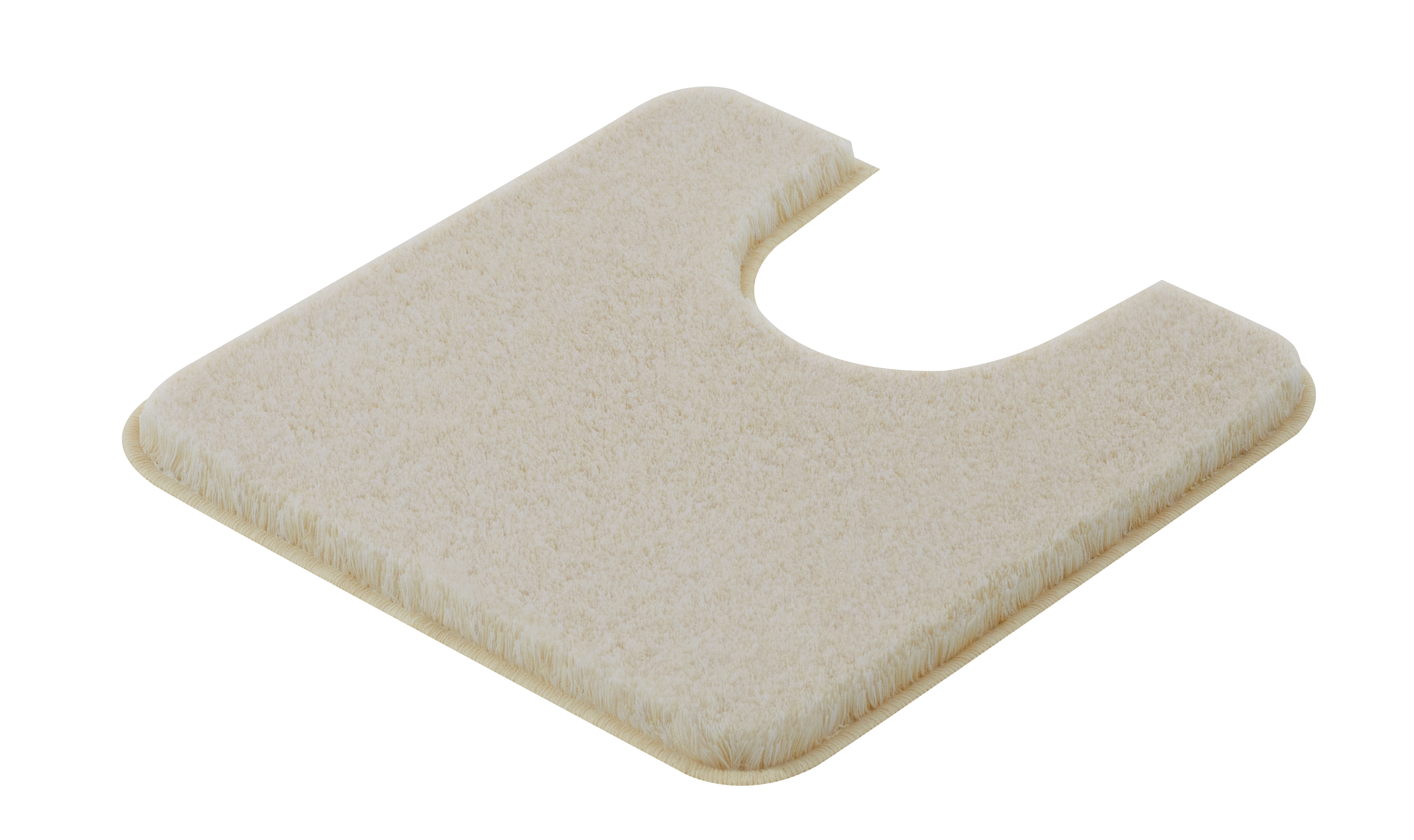 Beige WC-Vorlage aus weichem Material mit Ausschnitt für die Toilettenbasis, rutschfest und pflegeleicht.