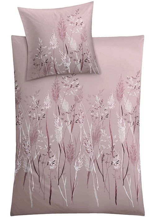 Bettwäsche-Set in zartem Rosa mit elegantem Gräser-Design. Perfekt für ein stilvolles und gemütliches Schlafzimmer.