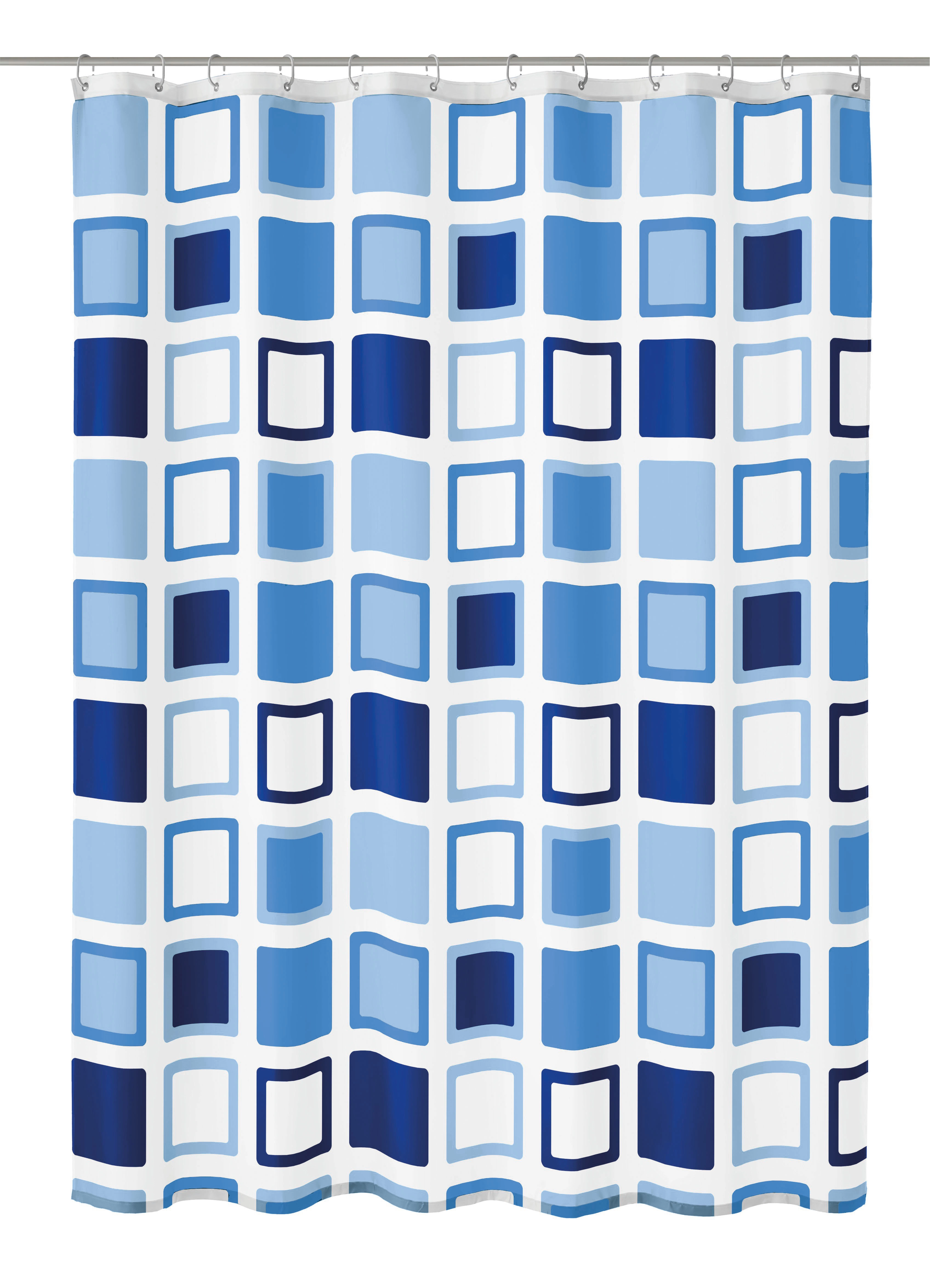 Duschvorhang PEVA CLIPPER Azur 120 x 200 cm Duschvorhang mit blau-weißen Quadraten in verschiedenen Schattierungen, modernes Design, ideal für jedes Badezimmer.