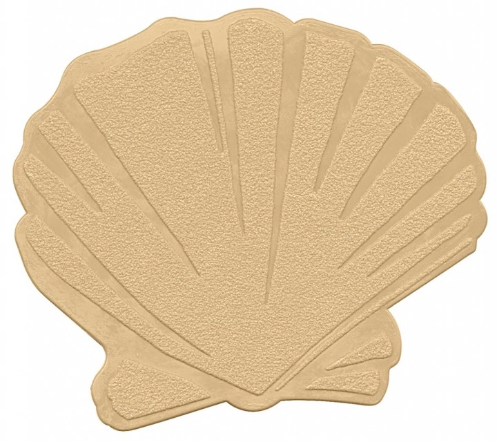 4004478153974 Badematte in Muschelform, beige, rutschfest und weich, ideal für Badezimmer und Duschen. Perfekt für maritimes Ambiente.