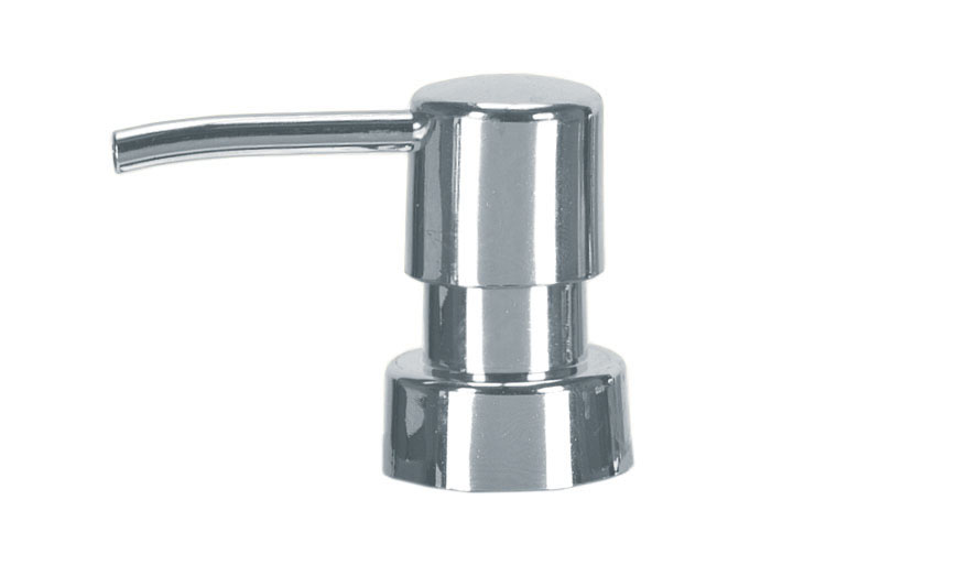Moderner Seifenspender aus glänzendem Chrom mit schlichtem, elegantem Design. Perfekt für jedes Badezimmer.