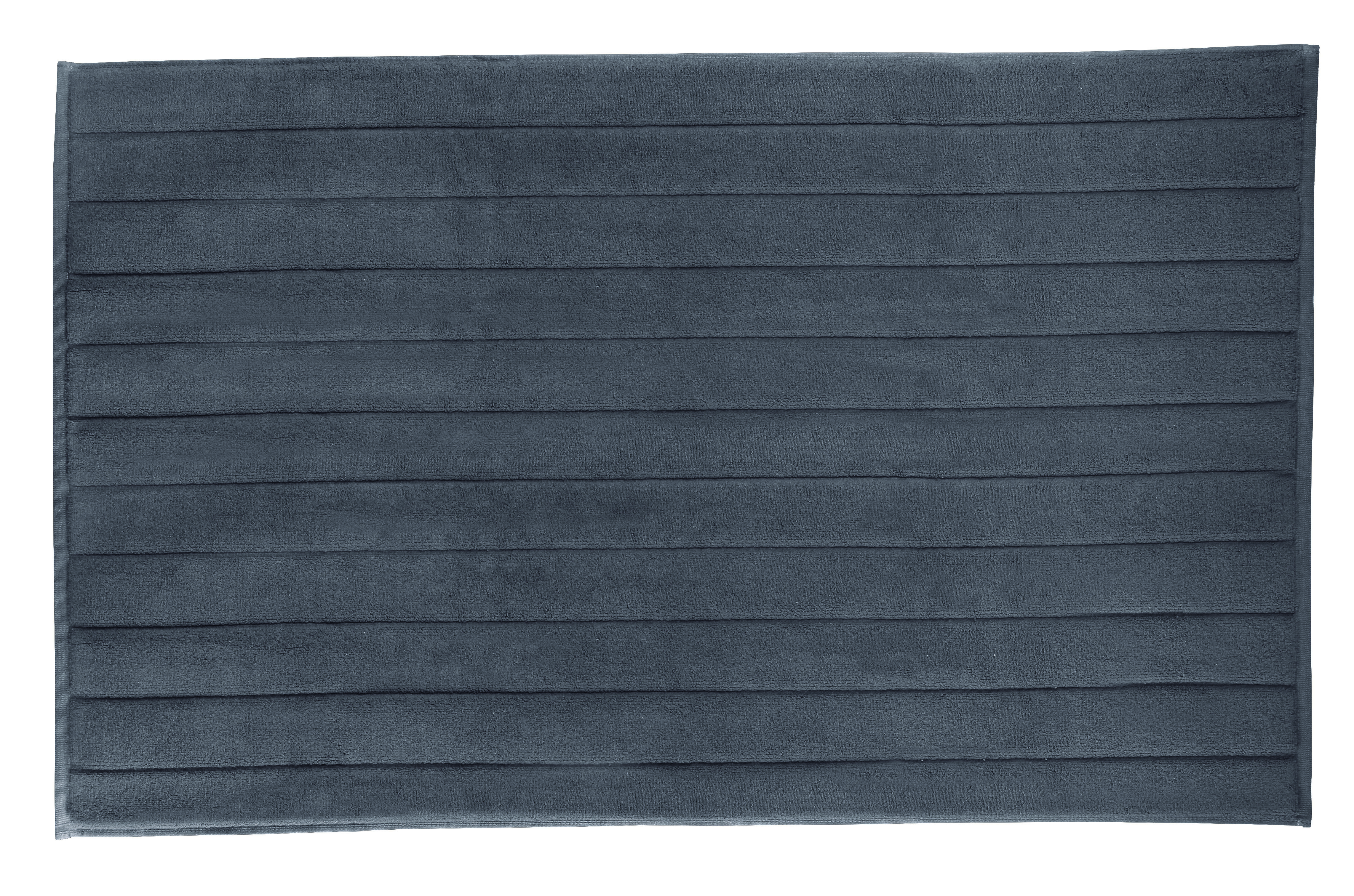 Grauer, rechteckiger Badteppich mit horizontalen Streifen, weiche Textur, ideal für Badezimmer.