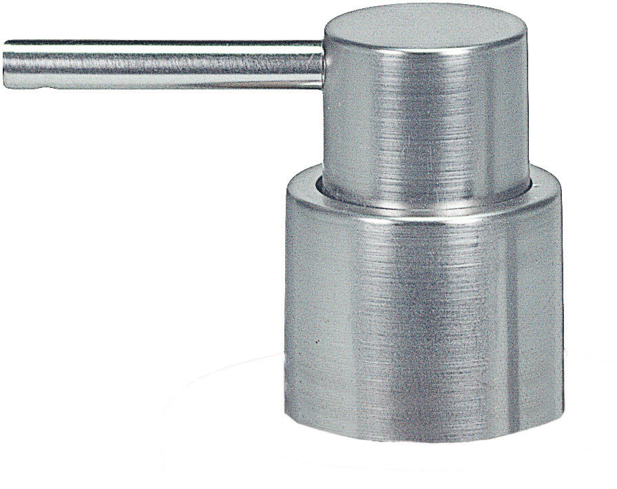 Ersatz-Spenderpumpe KYOTO Chromfarben Moderner Seifenspender aus gebürstetem Edelstahl mit schlichtem, zylindrischem Design und praktischem Pumpmechanismus.