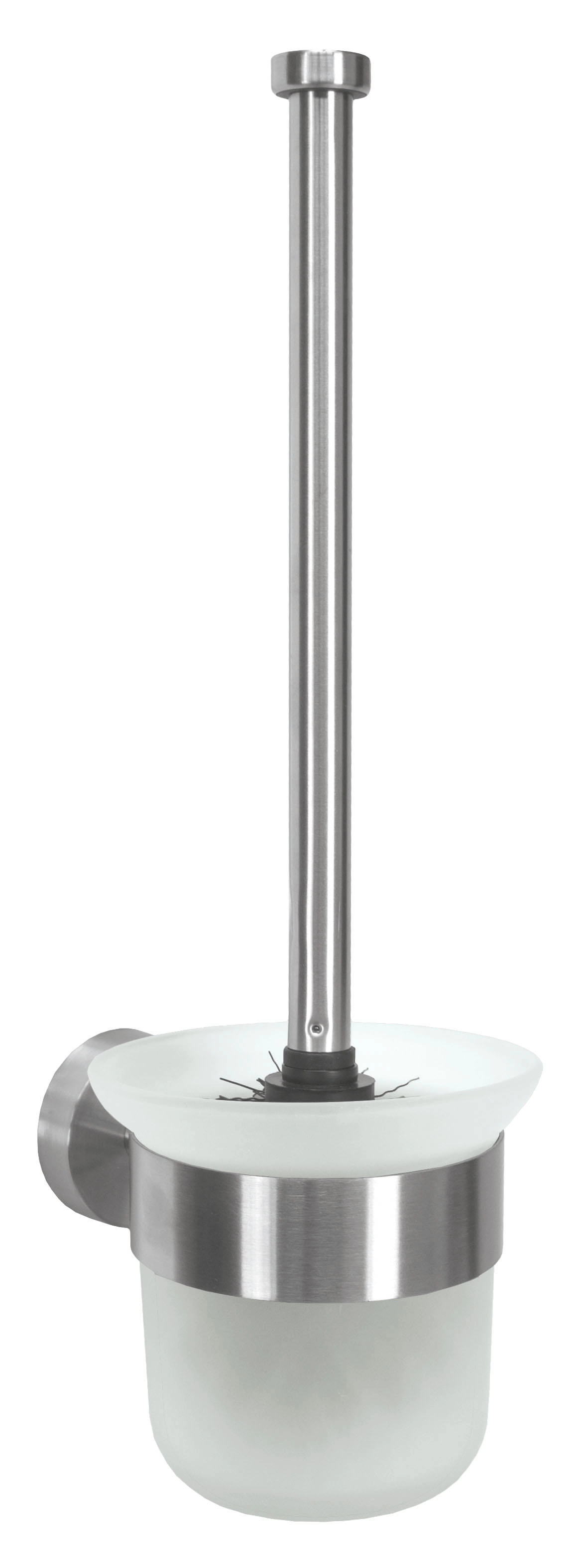 Wand-WC-Bürstenhalter ALLEGRA Milky Toilettenbürstenhalter aus Edelstahl mit mattem Glasbehälter, modernes Design, wandmontiert.