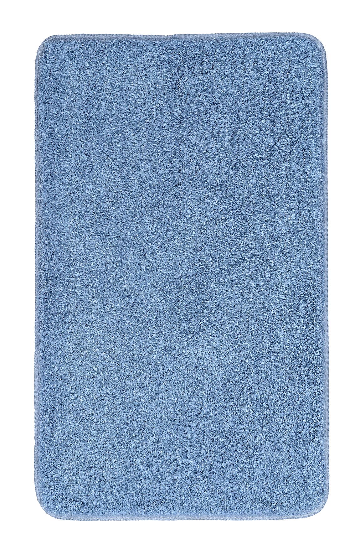 Weicher, rechteckiger Badezimmerteppich in beruhigendem Blau, ideal für ein gemütliches und stilvolles Badezimmerambiente.