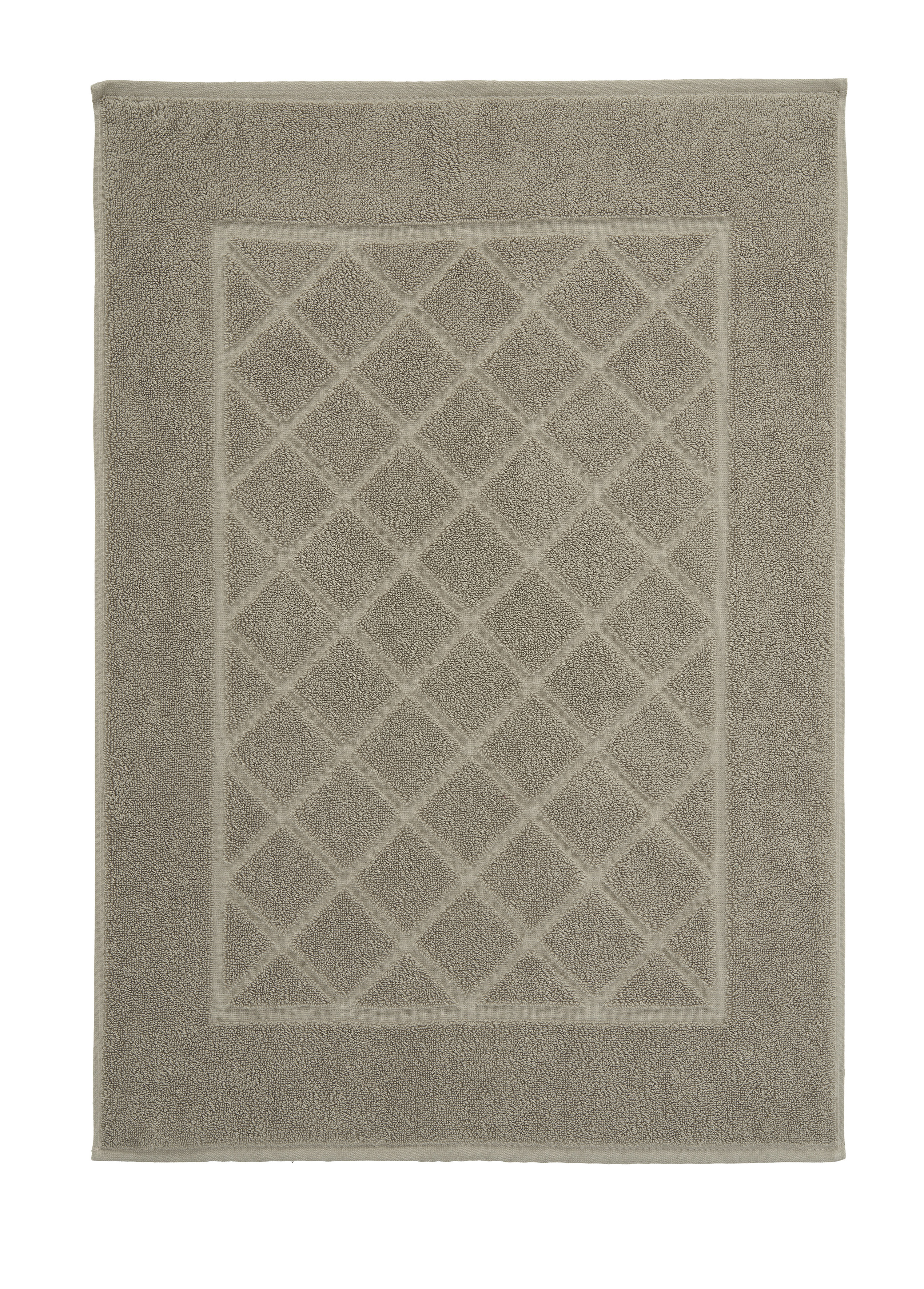Beige Badematte mit rautenförmigem Muster und weicher Textur, ideal für ein stilvolles Badezimmer.