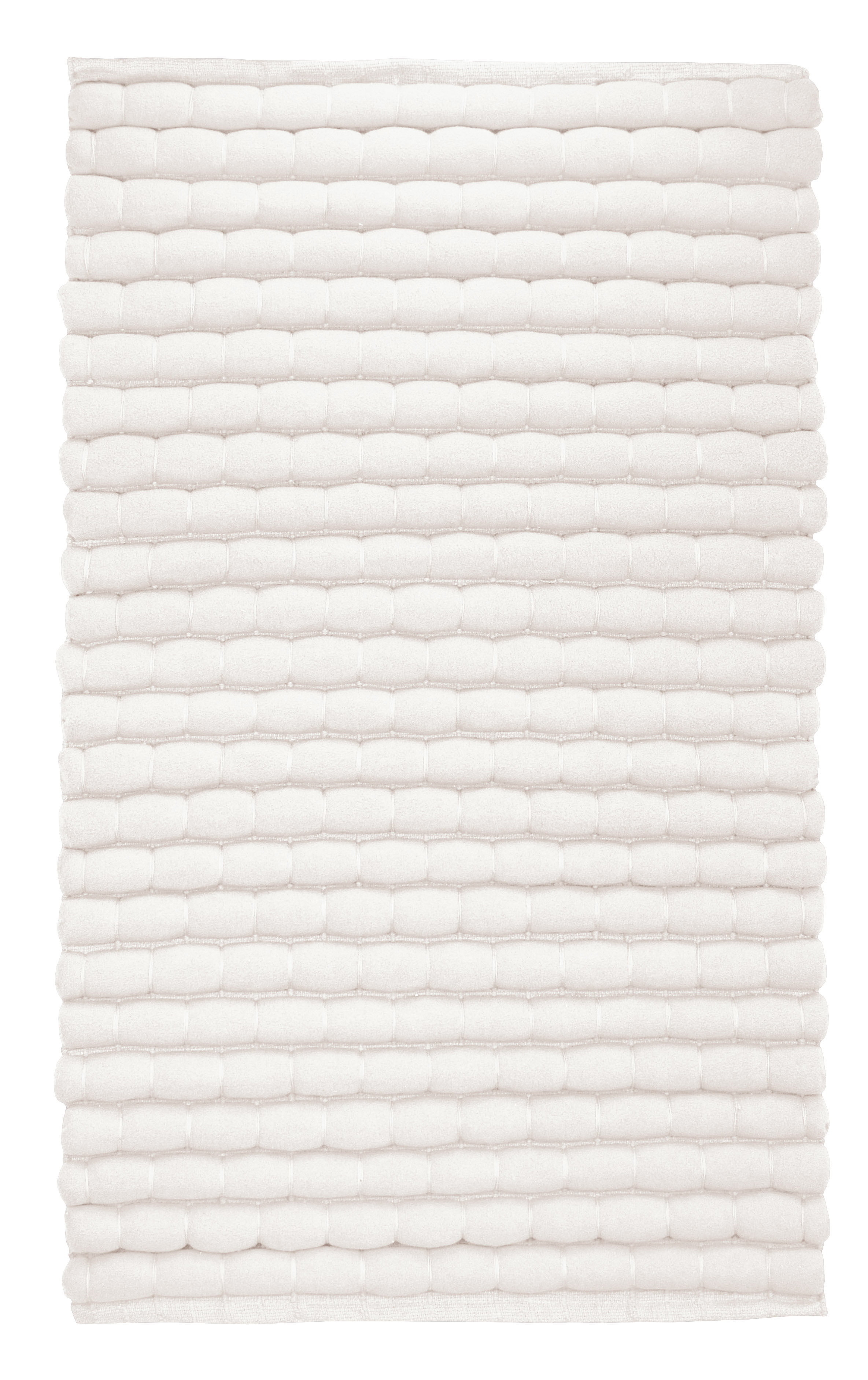 Badteppich AVERA Polarweiß 60 x 100 cm Weißer, rechteckiger Badteppich mit strukturierter Oberfläche und horizontalen Streifen.