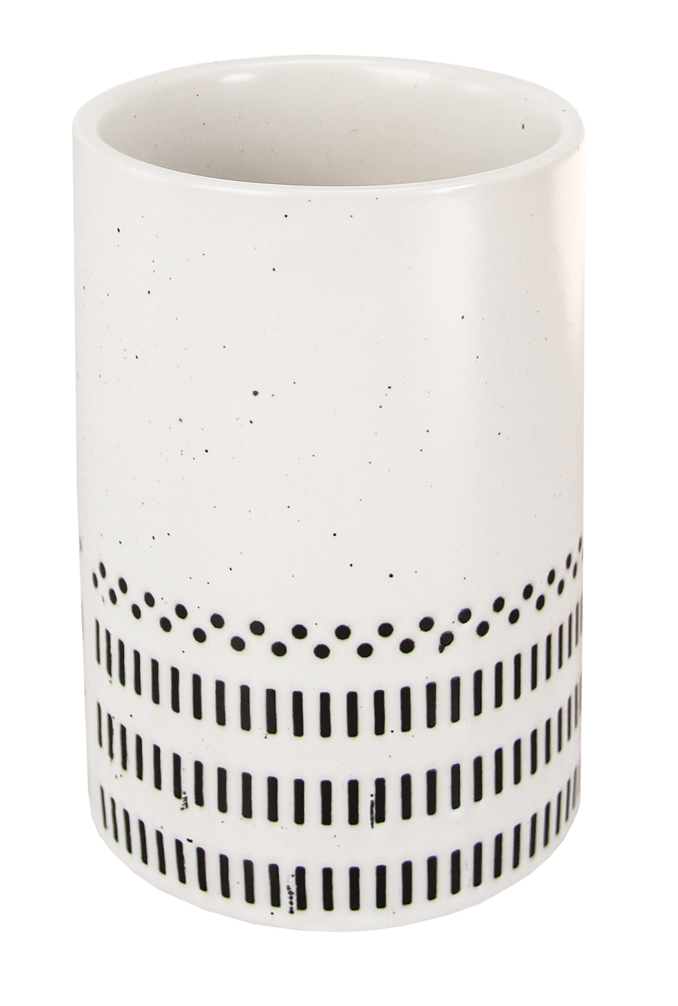 Zahnputzbecher ALVA Schwarz-Weiß Weißer Zahnputzbecher mit schwarzem, geometrischem Muster und dezenten Sprenkeln, ideal für moderne Badezimmer.