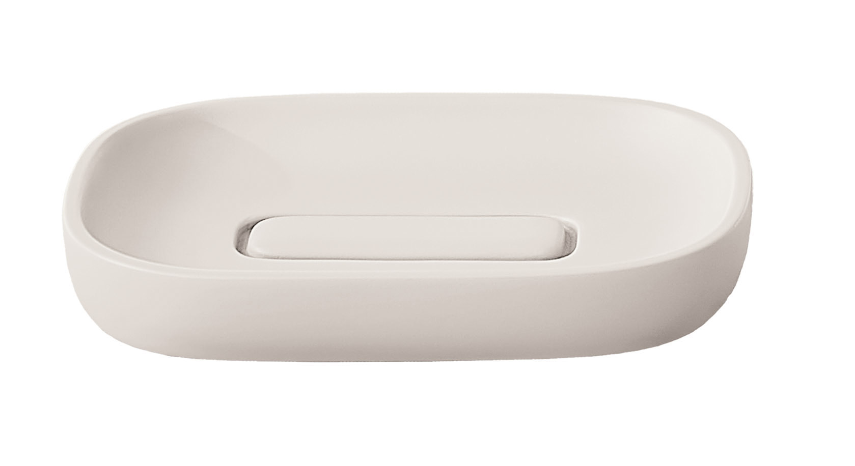 Weiße, ovale Seifenschale aus Keramik mit schlichtem, modernem Design. Ideal für Badezimmer und Küchen.