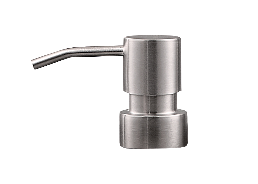 Ersatz-Spenderpumpe DREALI Chromfarben Moderner Seifenspender aus Edelstahl mit schlichtem, zylindrischem Design und gebogenem Auslauf. Ideal für jedes Badezimmer.
