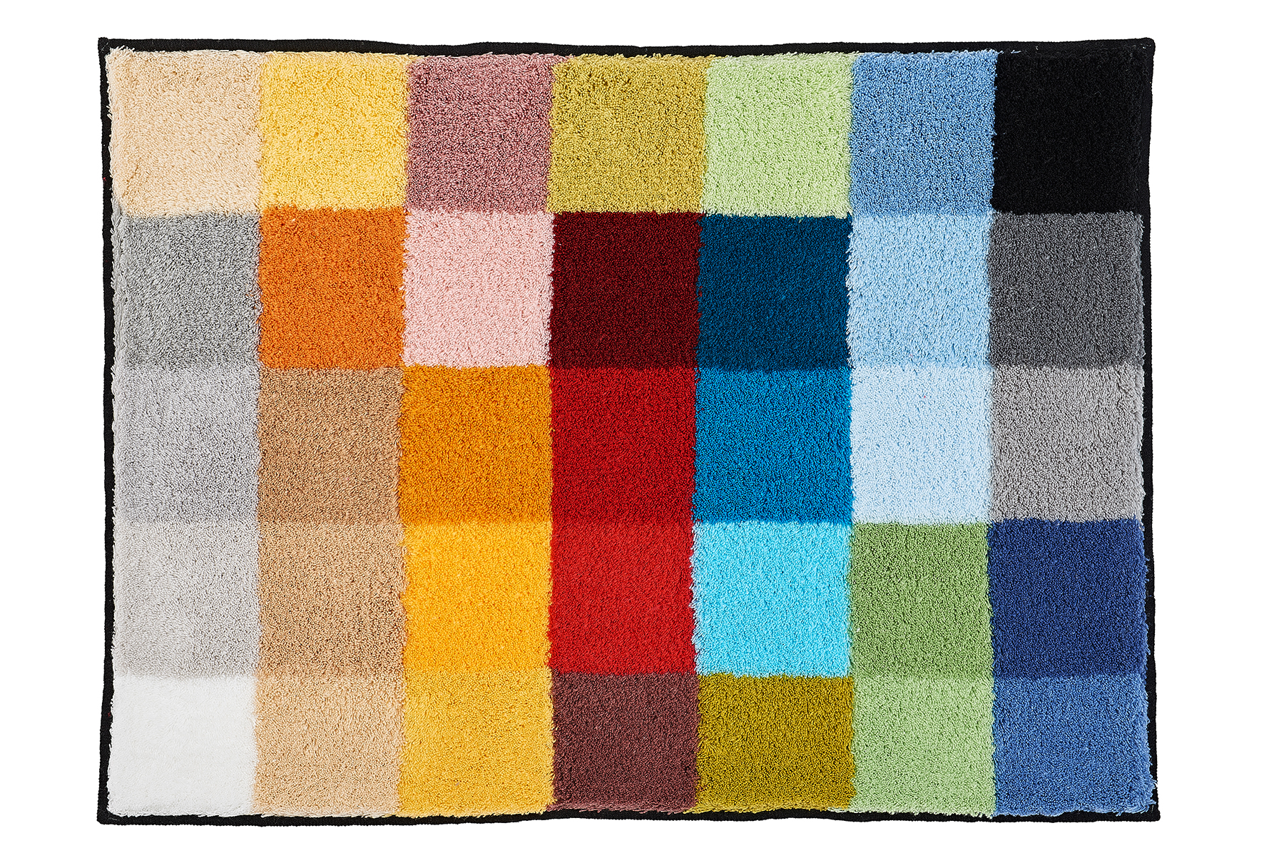 Badteppich CUBETTO Multicolor 85 x 145 cm Bunter, quadratischer Badteppich mit verschiedenen farbigen Rechtecken in einem modernen, geometrischen Design.