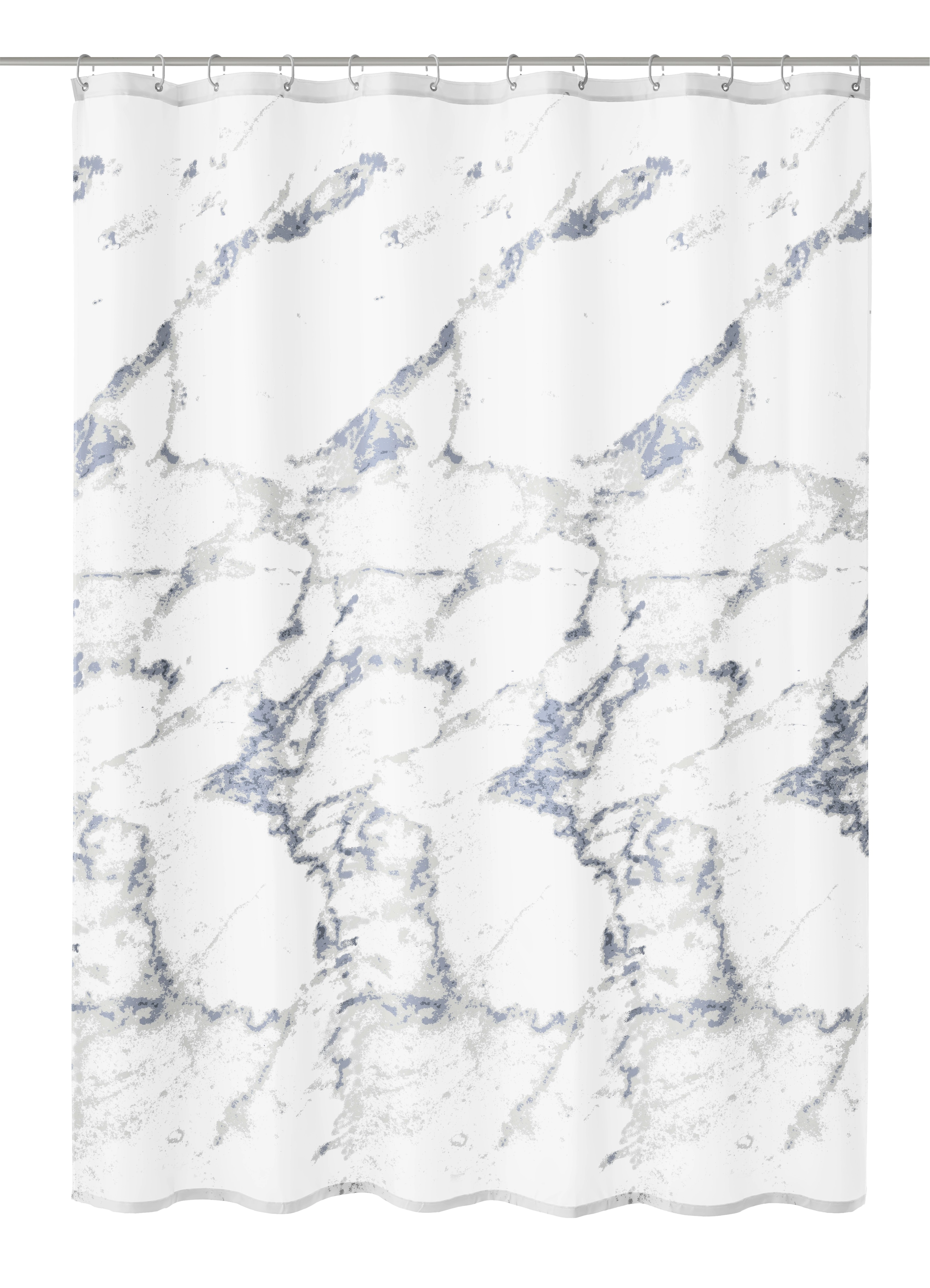 Duschvorhang mit elegantem Marmor-Design in Weiß und Grau, ideal für ein stilvolles Badezimmer.