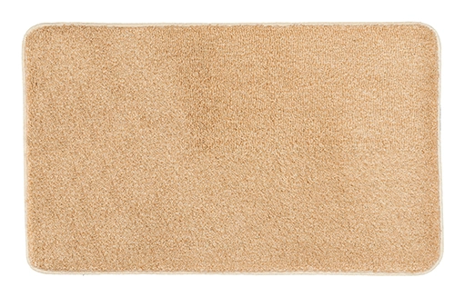 Beige Badematte aus weichem, saugfähigem Material mit abgerundeten Ecken, ideal für Badezimmer und Wellnessbereiche.