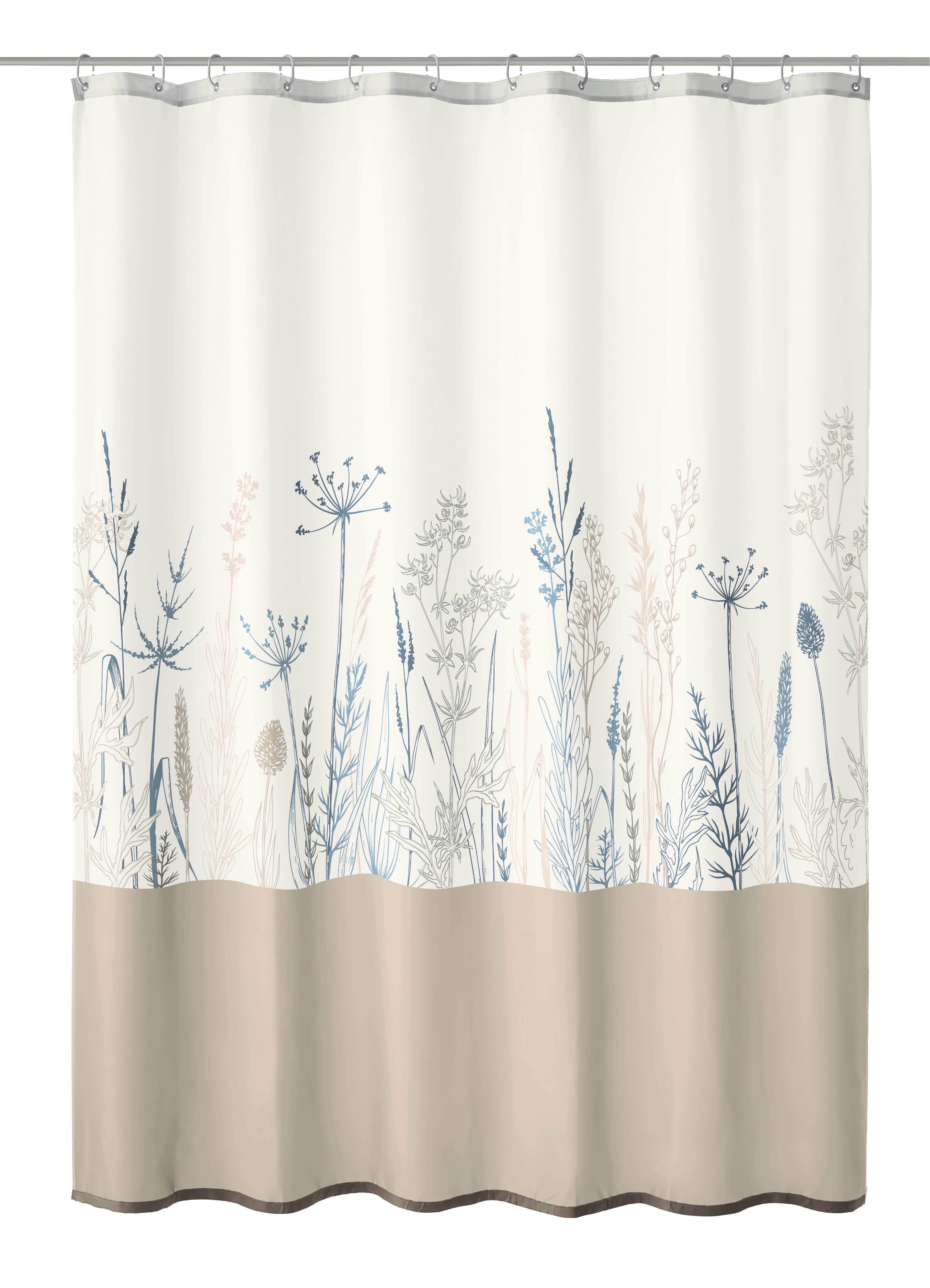Duschvorhang Textil SAVANNAH Multicolor 180 x 200 cm Duschvorhang mit zartem Blumenmuster in Blau- und Beigetönen, ideal für ein stilvolles und natürliches Badezimmerambiente.