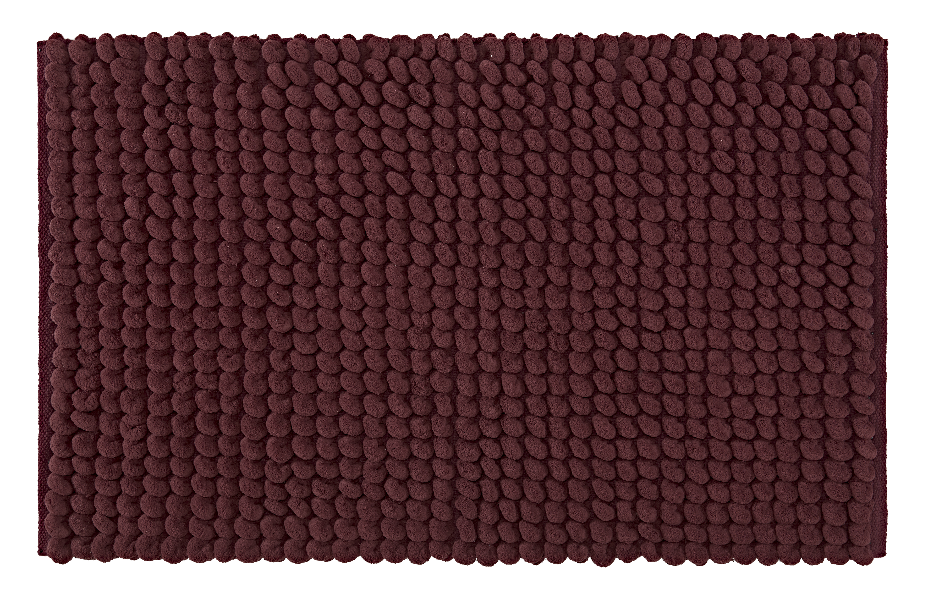 Weinrote Badematte mit weicher, strukturierter Oberfläche aus Chenille. Ideal für Badezimmer, rutschfest und pflegeleicht.