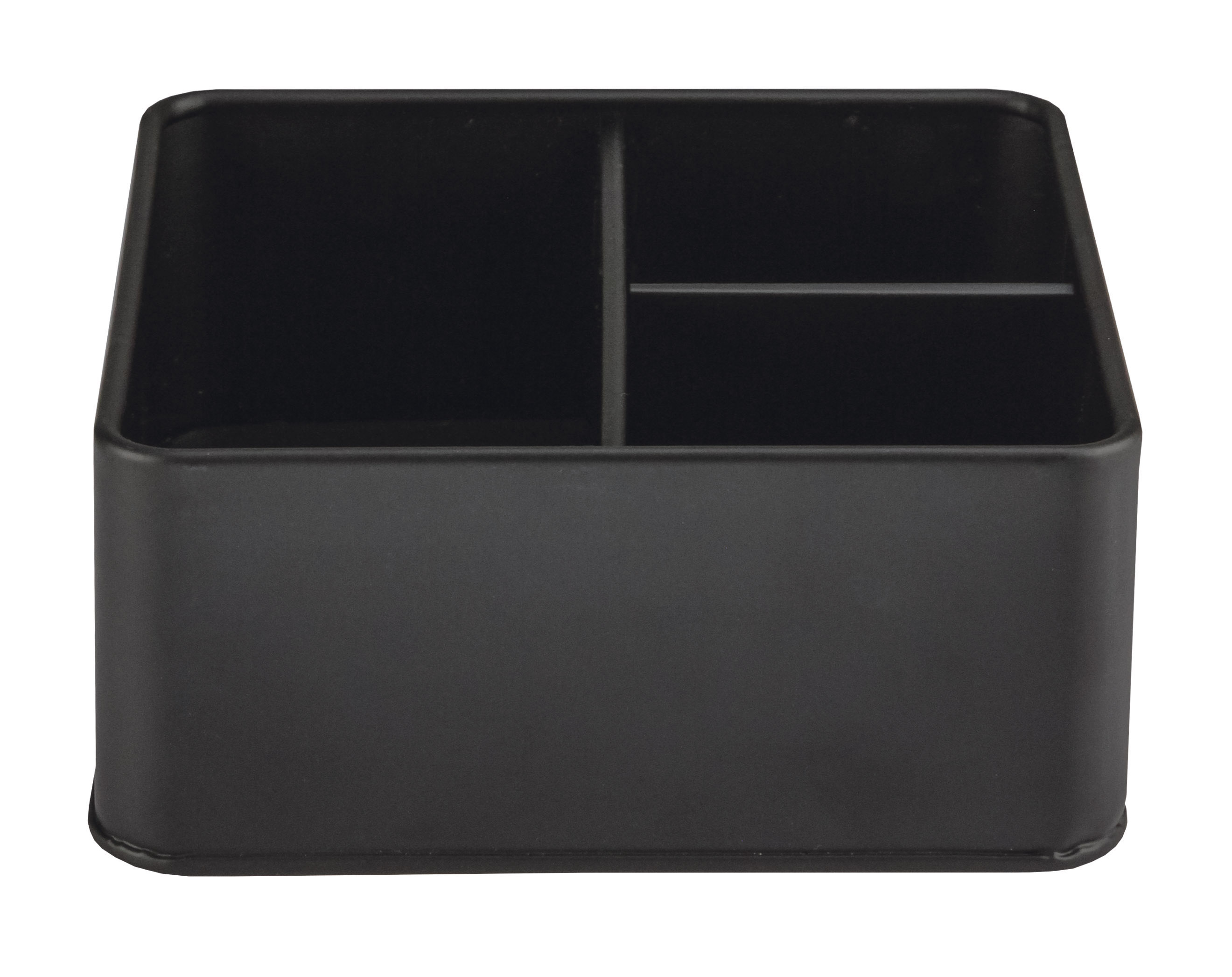 Aufbewahrungsbox TREASURE Schwarz M Schwarzer, quadratischer Organizer mit drei Fächern für Büro- oder Badezimmerutensilien.