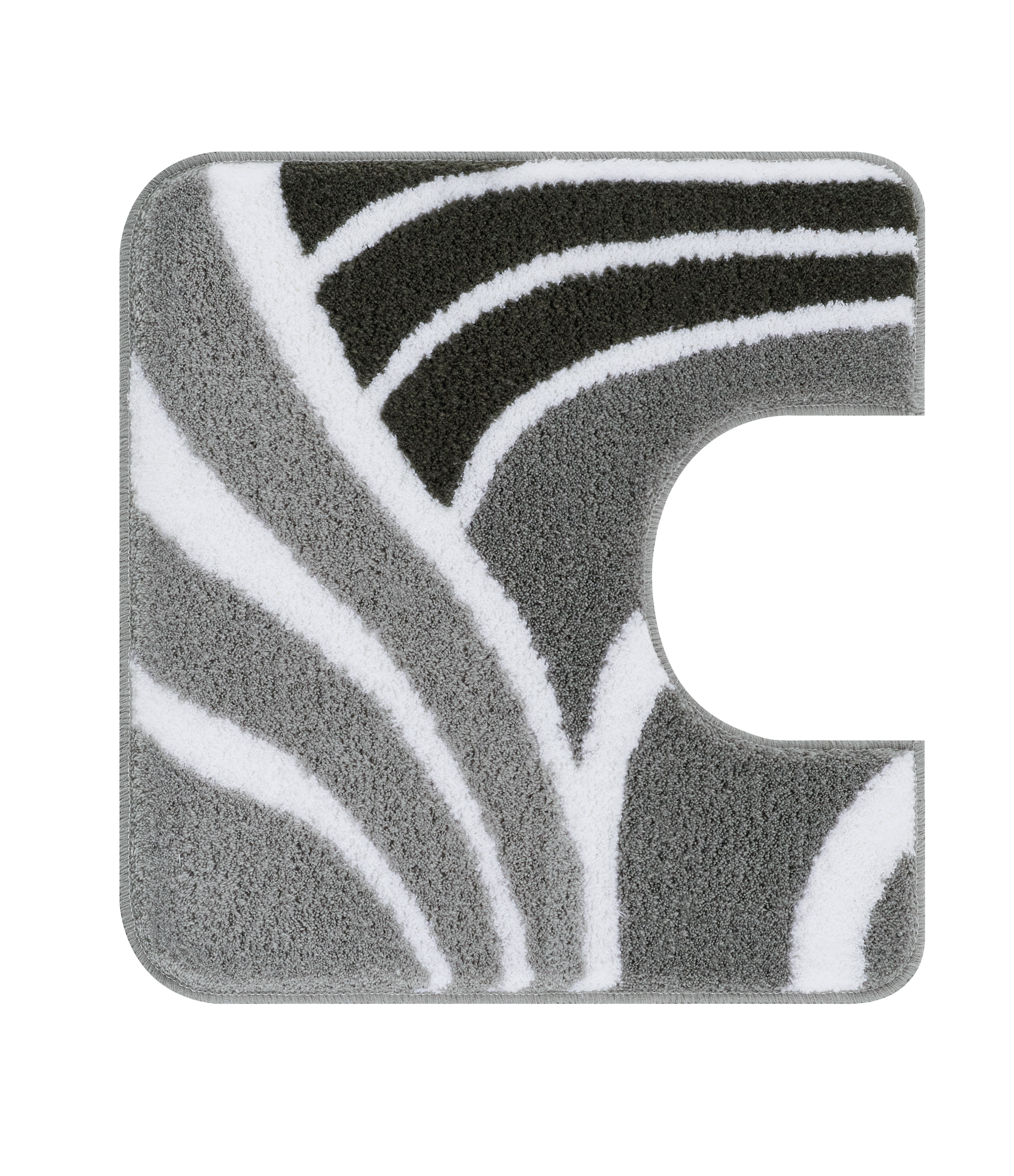 WC-Vorleger FLAME Anthrazit 55 x 55 cm mit Ausschnitt Badezimmerteppich in Grau- und Schwarztönen mit modernem, geschwungenem Design und Ausschnitt für WC.