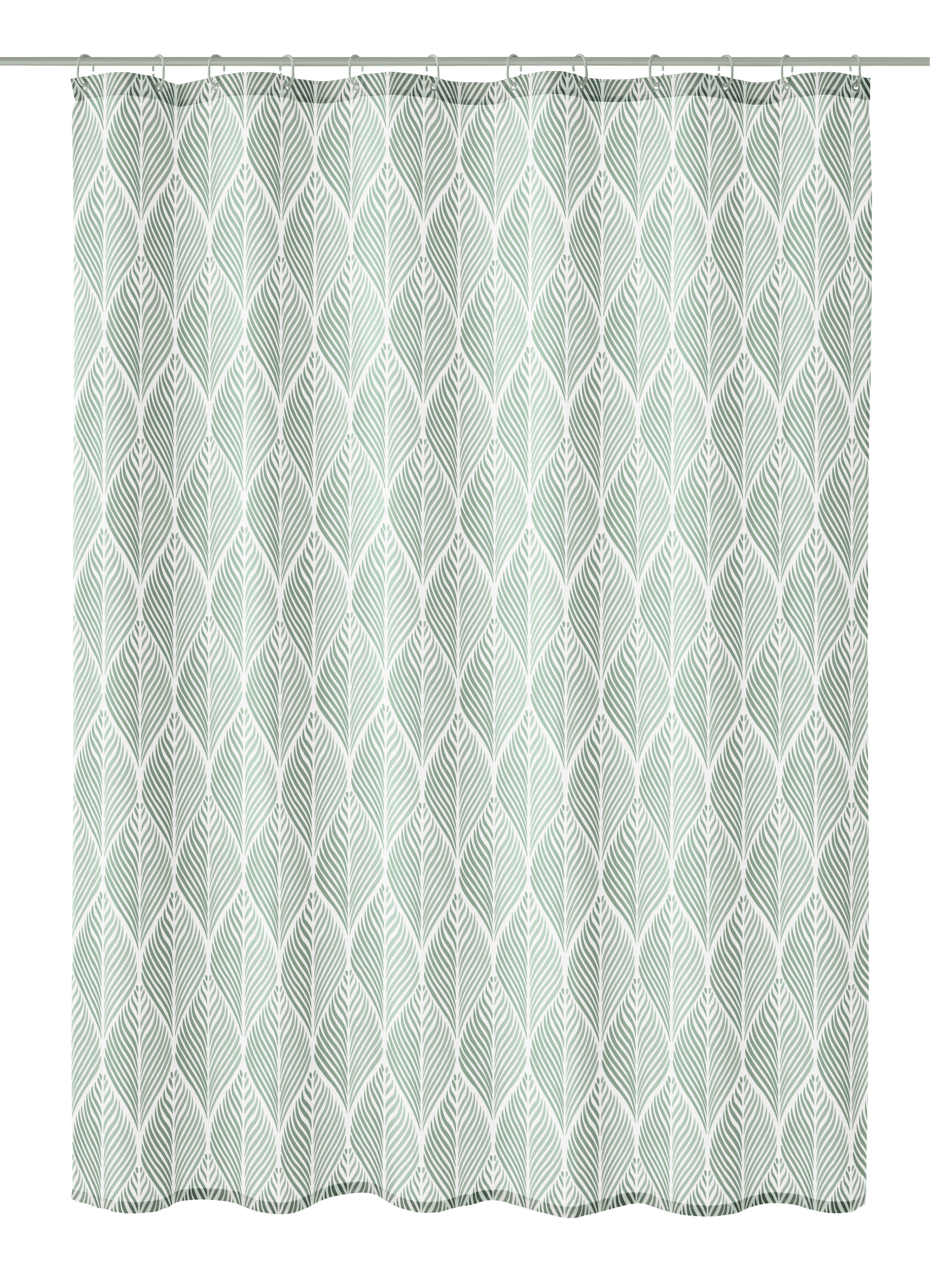Duschvorhang Textil LEAF Maledivia 180 x 200 cm Duschvorhang mit grünem Blätterdesign, geometrisches Muster, modern und stilvoll für ein frisches Badezimmerambiente.