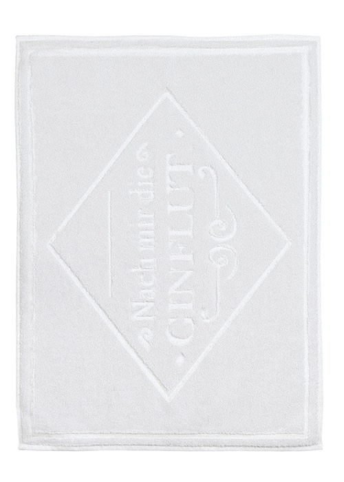 4004478327986 Weißes Handtuch mit geprägtem Diamantmuster und Schriftzug "Nicht nur für Ginfluencer". Hochwertige Baumwolle, ideal für stilvolle Badezimmer.