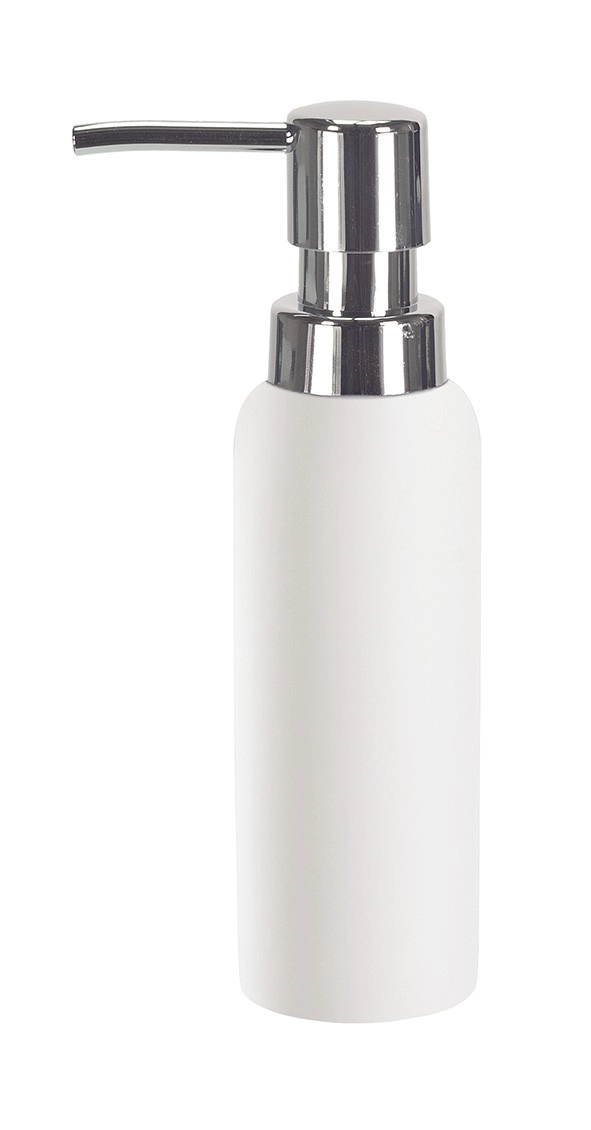 4004478236035 Moderner Seifenspender in Weiß mit glänzendem Chrom-Pumpkopf. Ideal für stilvolle Badezimmer.