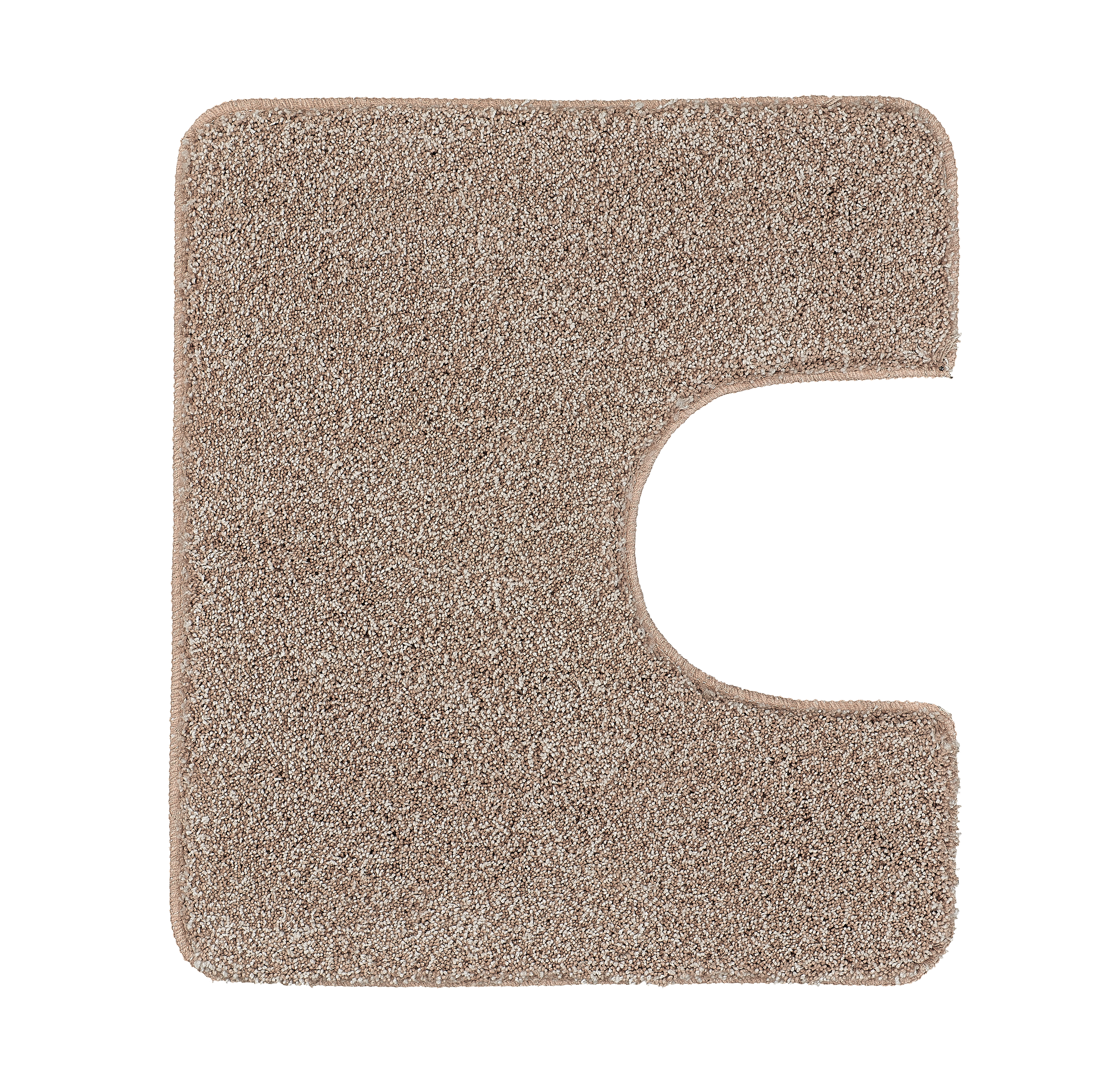 Beige WC-Vorleger aus weichem, flauschigem Material mit Ausschnitt für die Toilettenbasis. Ideal für ein gemütliches Badezimmer.