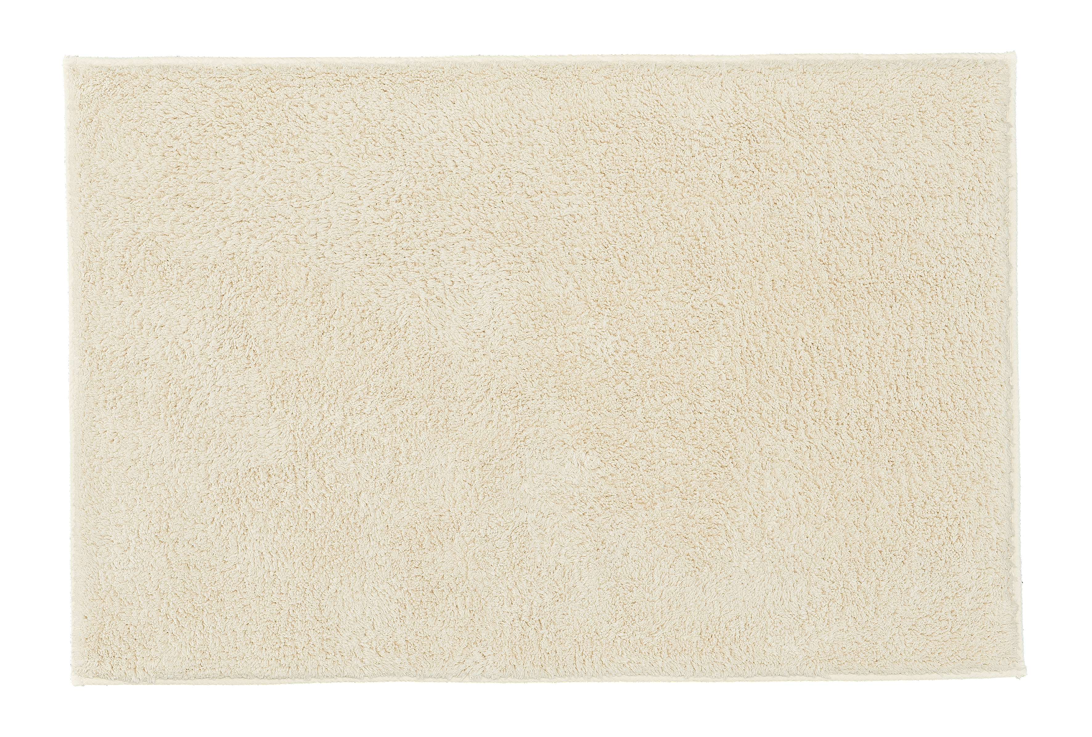 Weicher, cremefarbener Badteppich mit flauschiger Oberfläche. Ideal für ein gemütliches und stilvolles Badezimmer.