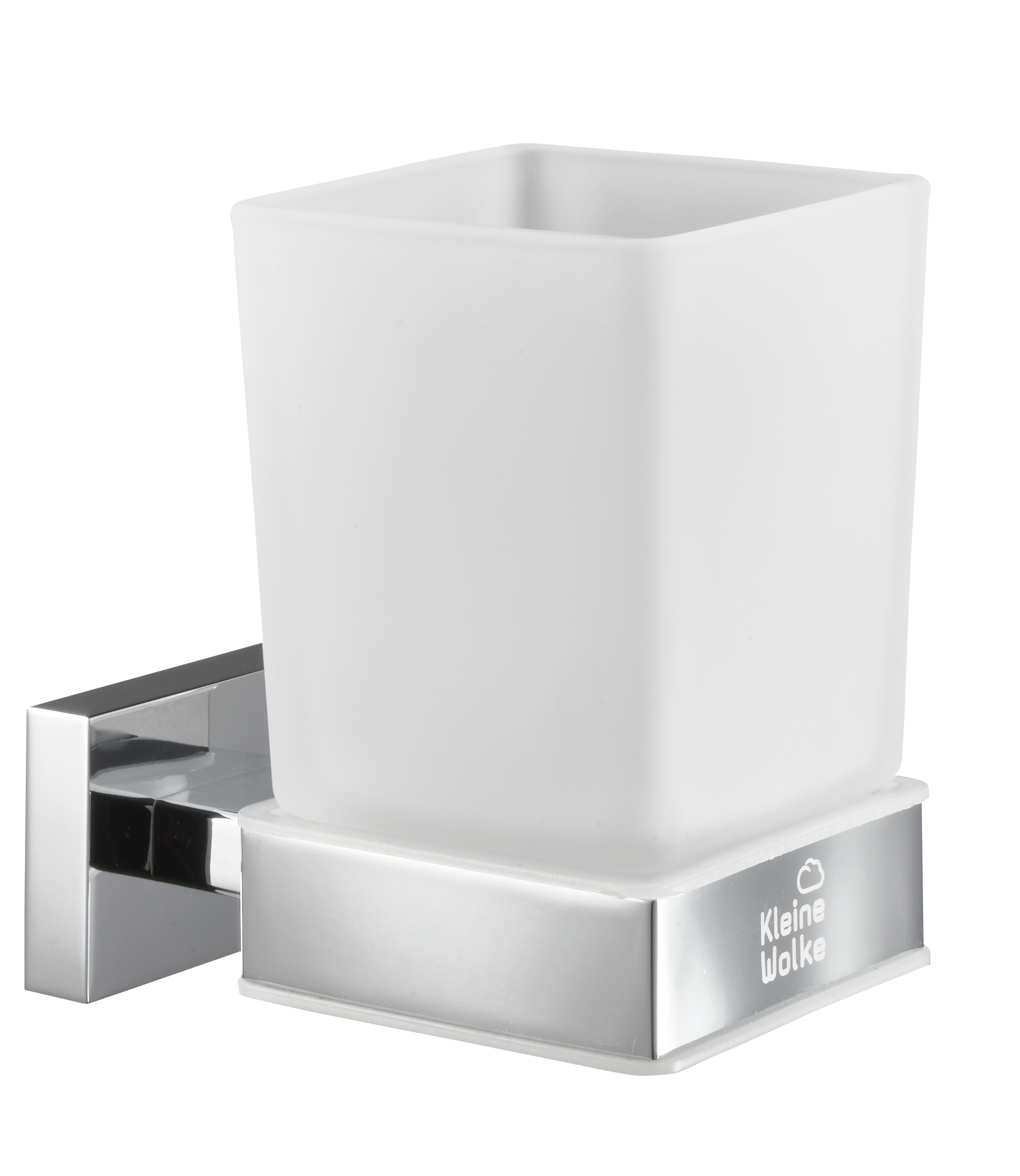 Wand-Zahnputzbecher MEO Milky Zahnputzbecher aus mattem Glas mit verchromter Halterung, modernes Design, ideal für stilvolle Badezimmer.