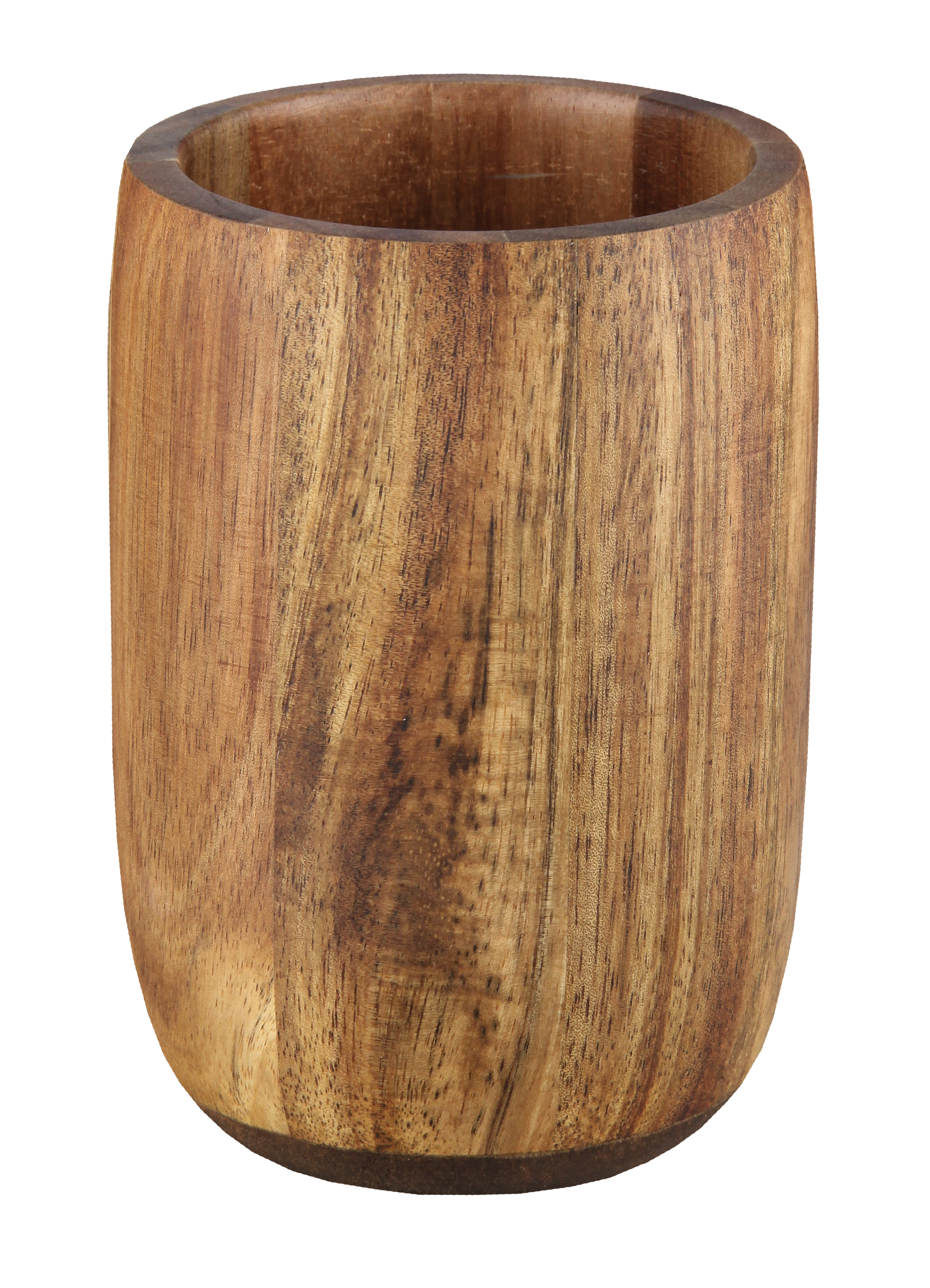Holzbecher aus Akazienholz mit natürlicher Maserung, ideal als stilvolles Accessoire für Bad oder Küche.