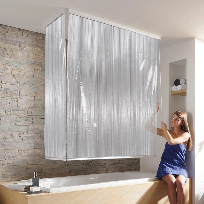 4004478171237 Duschvorhang in modernem, transparentem Design, ideal für Badewannen. Schützt vor Spritzwasser und verleiht dem Bad ein stilvolles Ambiente.