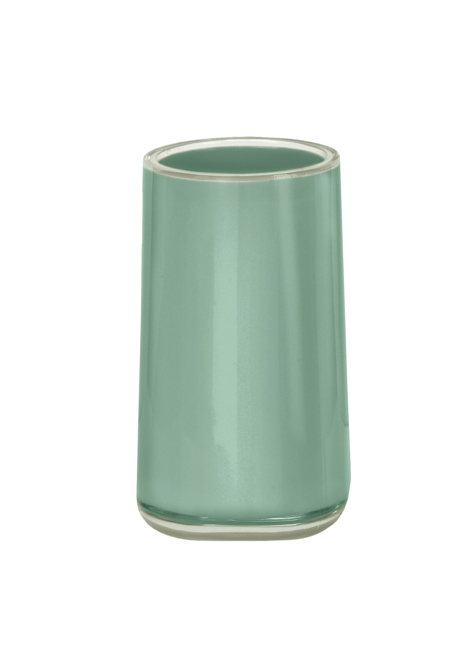 Eleganter, zylindrischer Zahnputzbecher in sanftem Grün, ideal für moderne Badezimmer.
