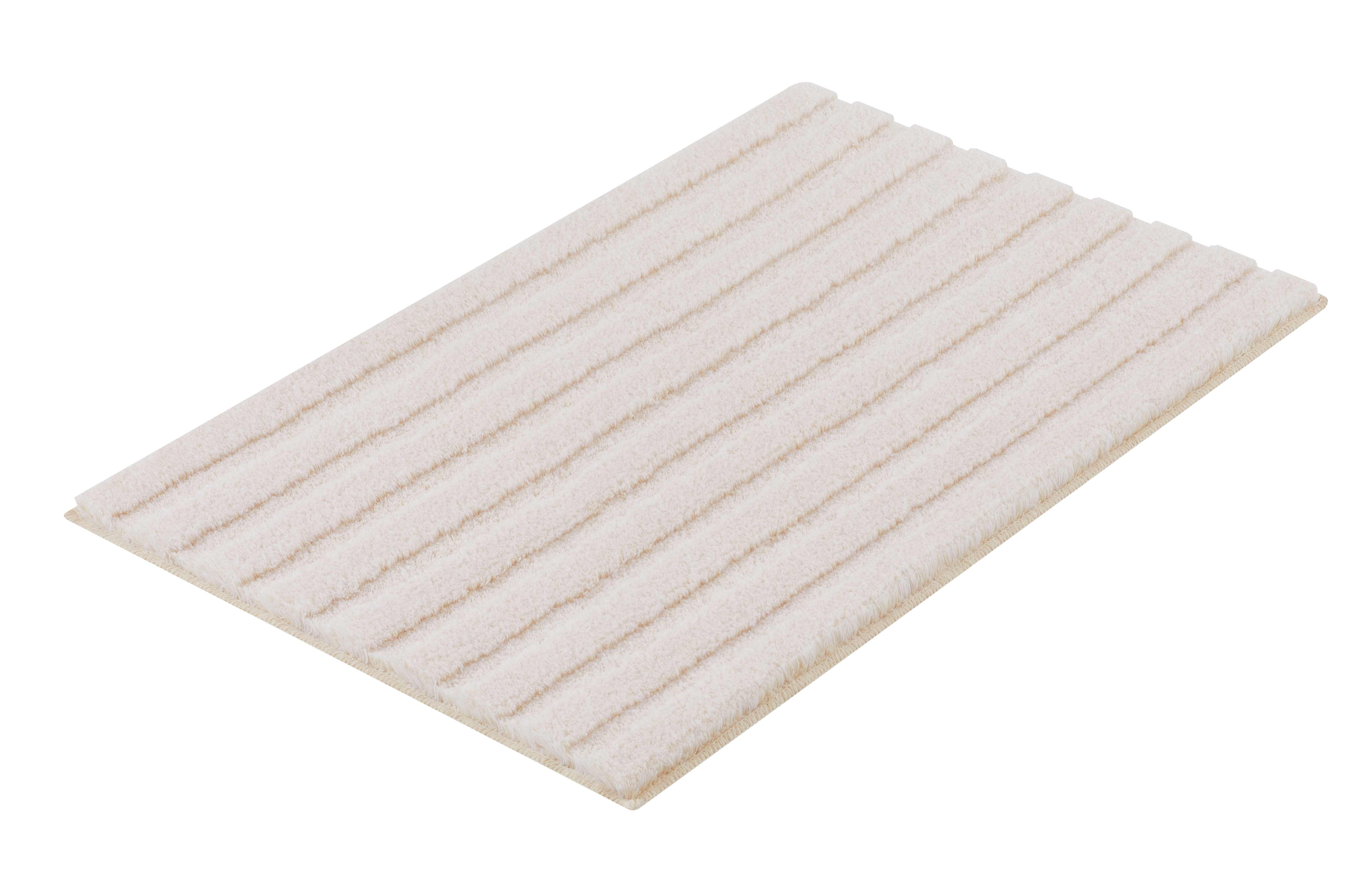 Weißer, rechteckiger Badteppich mit dezentem Streifenmuster, weiche Textur, ideal für Badezimmer.