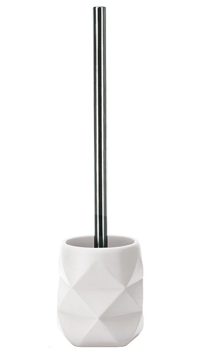 4004478305724 Toilettenbürstenhalter in Weiß mit geometrischem Design und Edelstahlgriff. Modernes und stilvolles Badezimmerzubehör.
