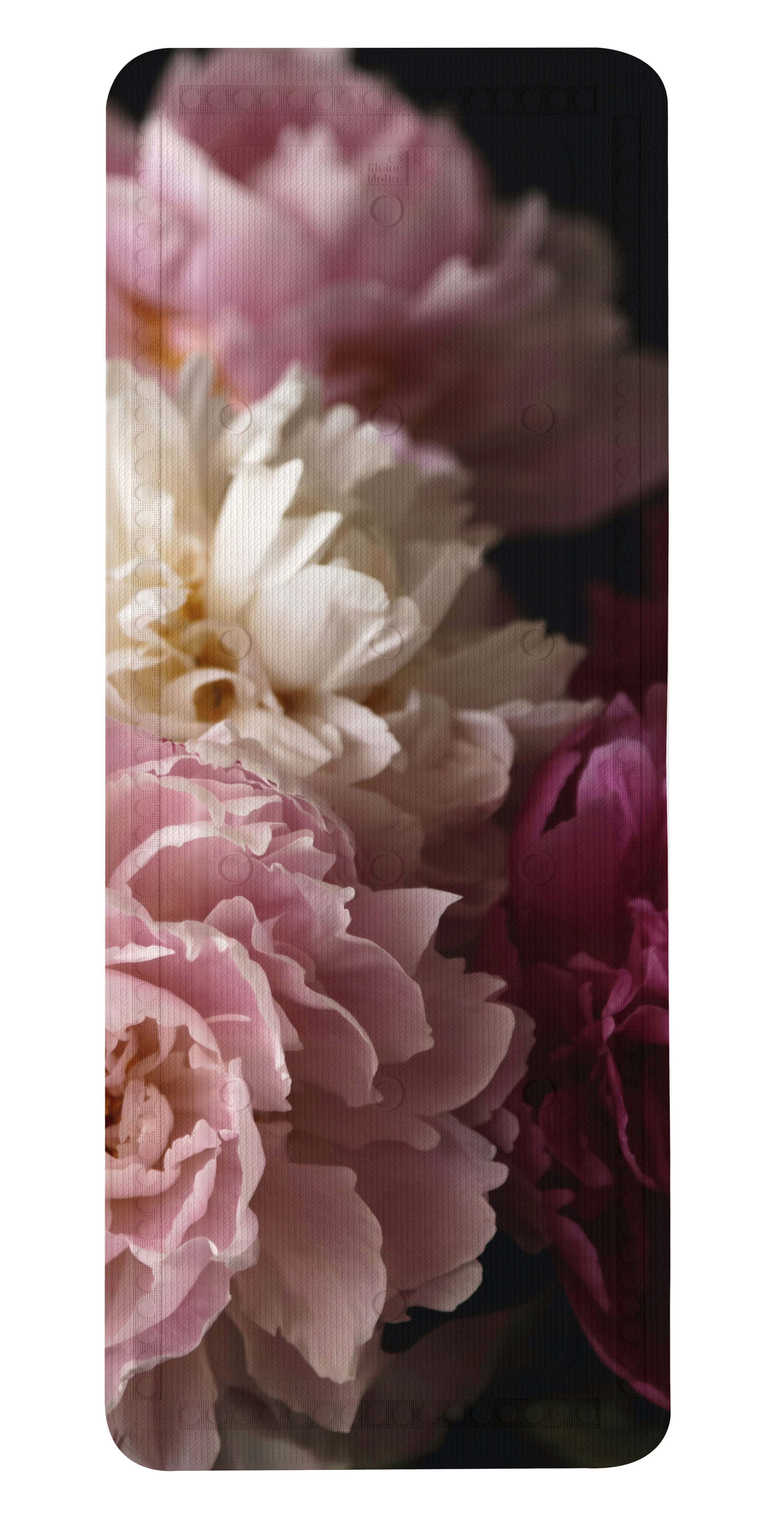 Duschvorhang mit romantischem Pfingstrosen-Motiv in zarten Rosa- und Cremetönen, ideal für eine stilvolle Badezimmereinrichtung.
