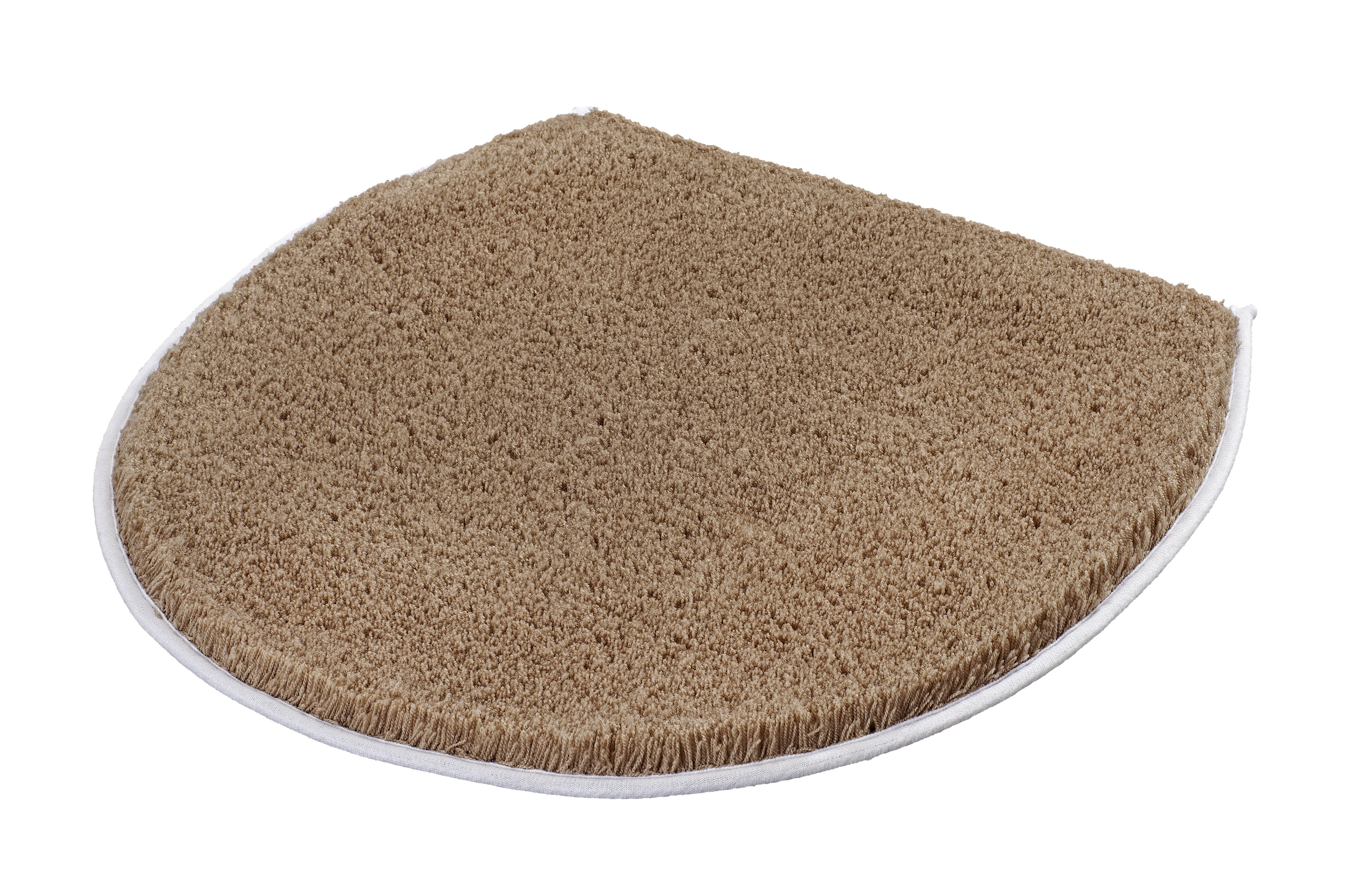 Beige WC-Vorlage mit weicher, flauschiger Oberfläche und rutschfester Unterseite, ideal für ein gemütliches Badezimmer.