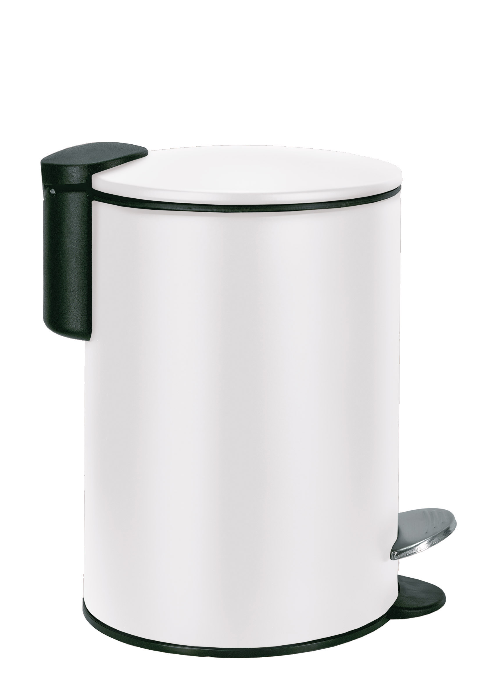 Kosmetikeimer SILENCE Weiß 3 Liter Weißer runder Treteimer mit schwarzem Deckel und Pedal, ideal für Badezimmer oder Küche.