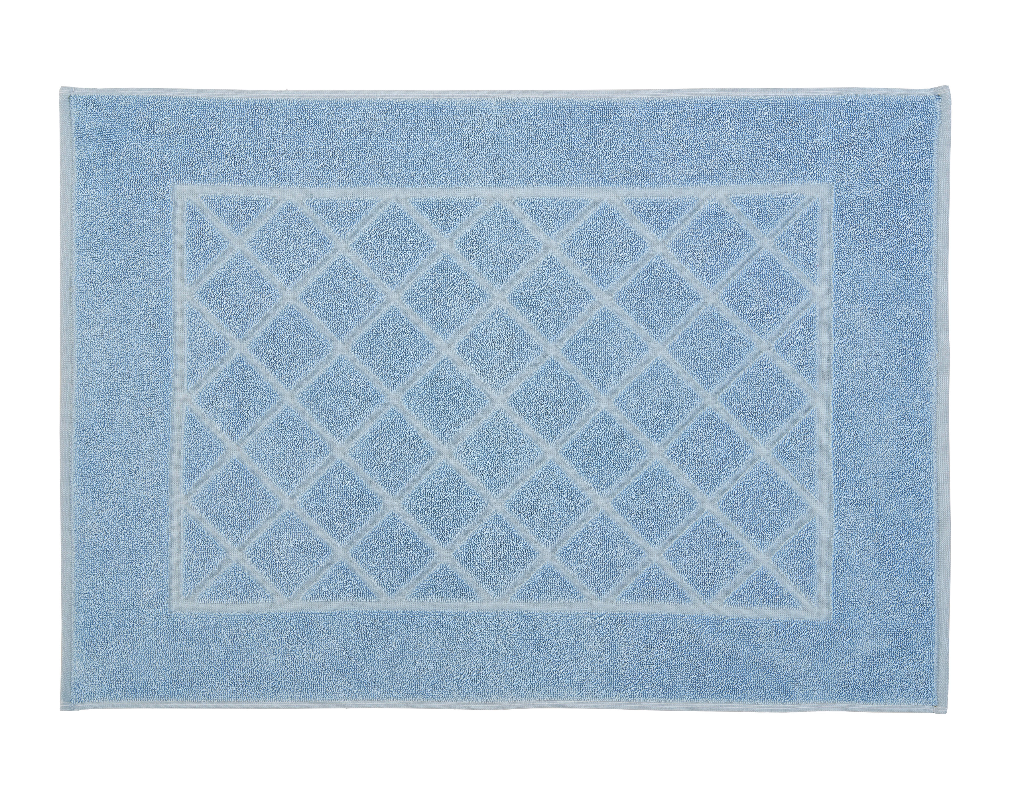 Hellblaue Badematte mit rautenförmigem Muster und weicher Textur. Ideal für Badezimmer und Wellnessbereiche.