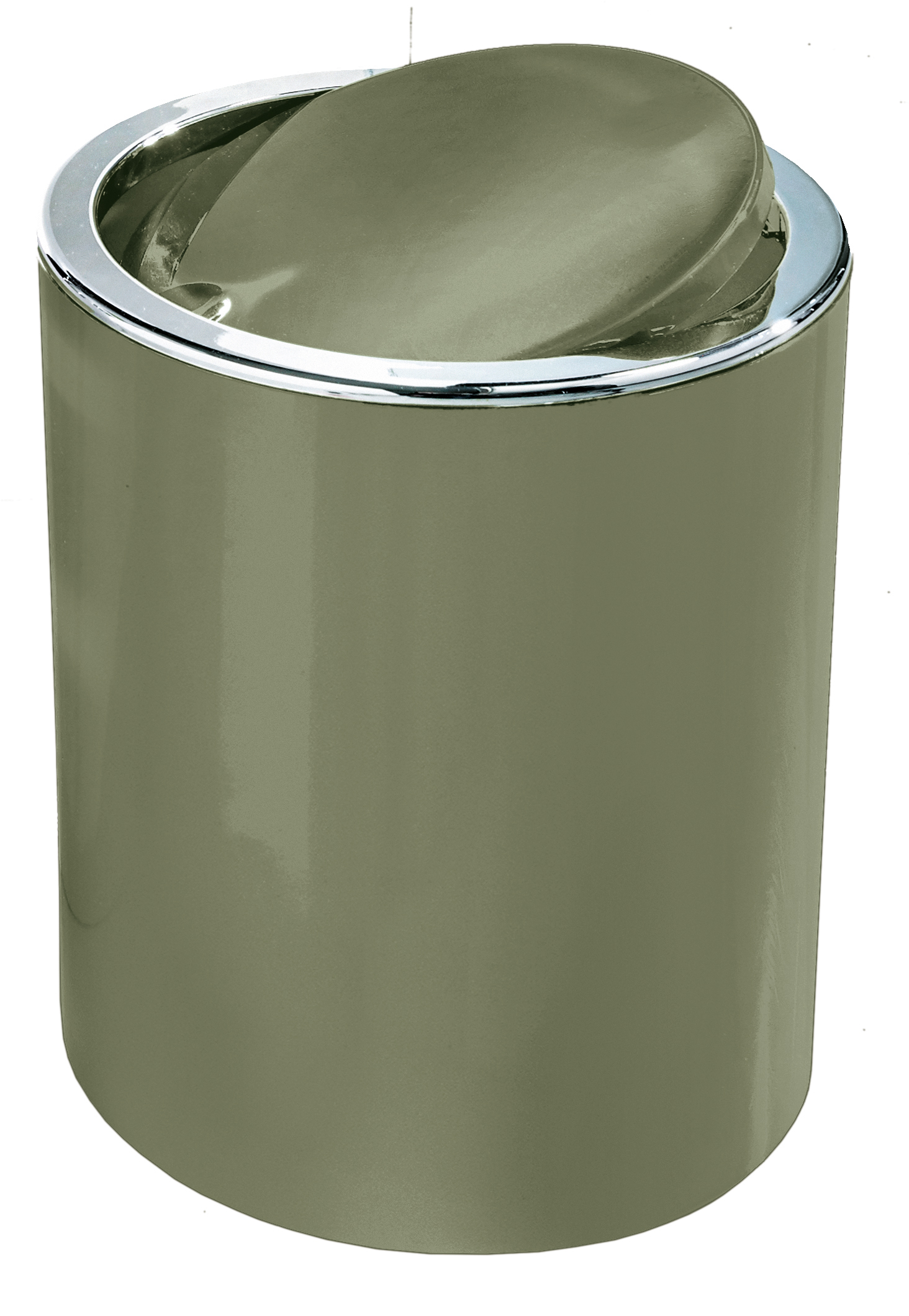 Kosmetikeimer CLAP Forest 5 Liter Moderner, olivgrüner Kosmetikeimer mit schwenkbarem Deckel und glänzendem Chromrand, ideal für stilvolle Badezimmer.
