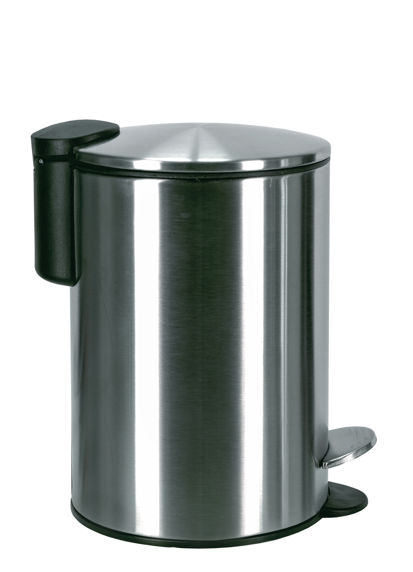 Kosmetikeimer SILENCE Chromfarben 3 Liter Edelstahl-Treteimer mit schwarzem Pedal und Griff, ideal für Badezimmer oder Küche.