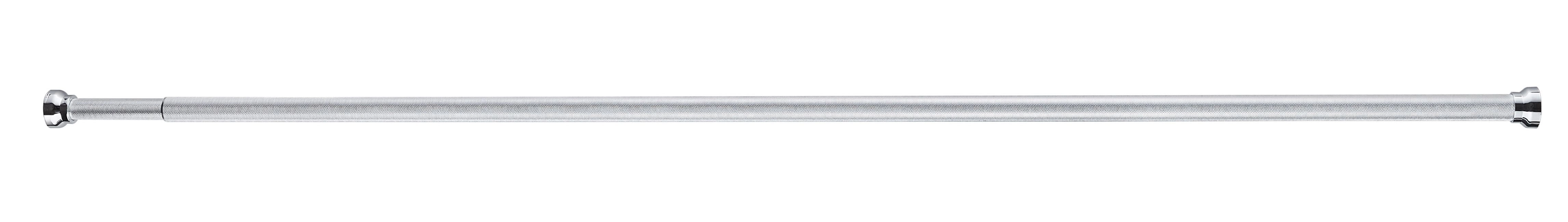 Teleskopische Duschvorhangstange in Silber mit strukturierter Oberfläche und rutschfesten Endkappen.