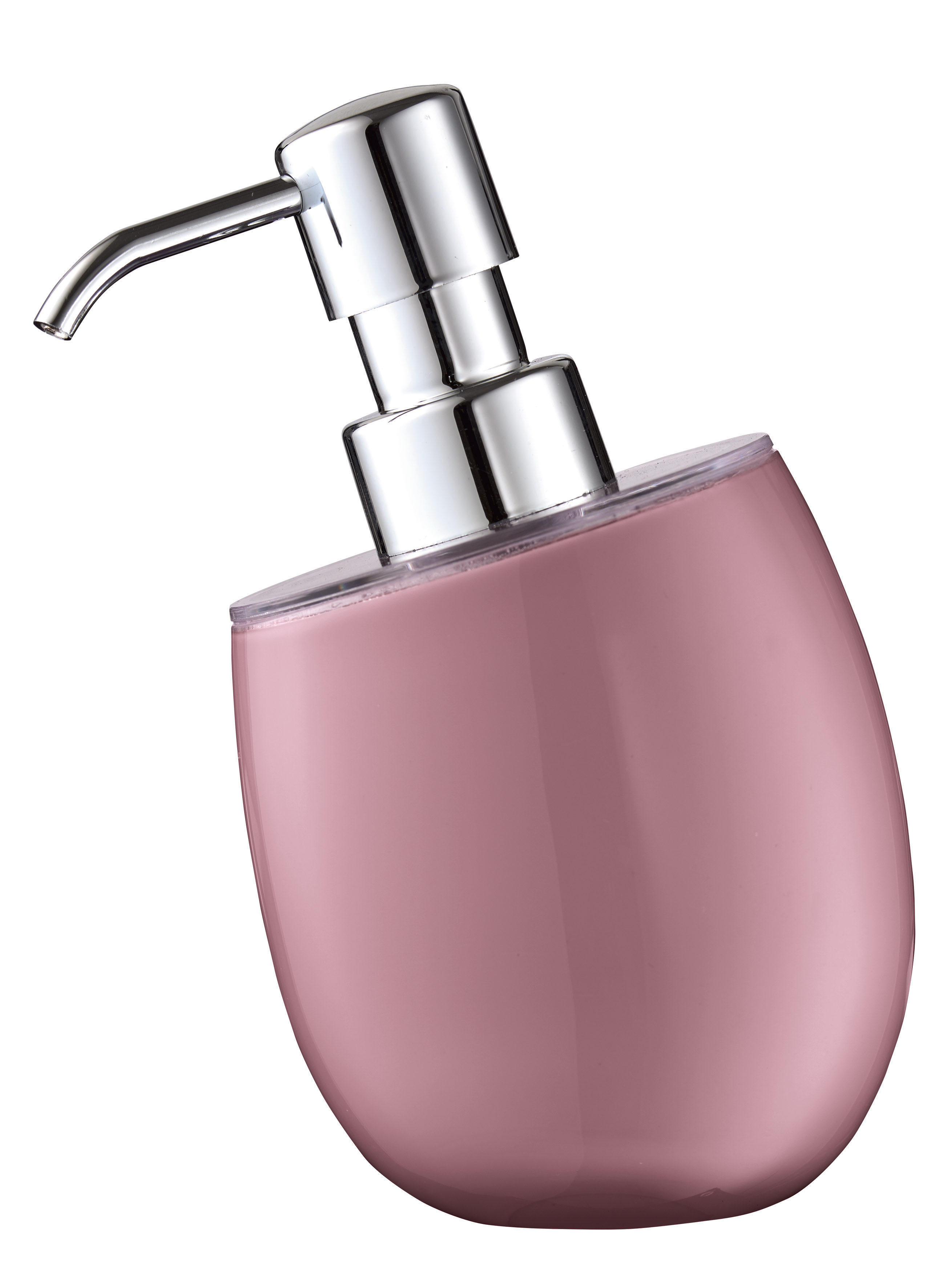 Seifenspender ELLA Beere Eleganter Seifenspender in zartem Rosa mit glänzendem Chrom-Pumpkopf, ideal für stilvolle Badezimmer.