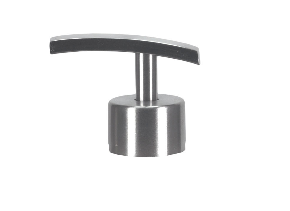 Moderner Seifenspender aus Edelstahl mit gebogenem Pumpkopf, minimalistisches Design, ideal für stilvolle Badezimmer.