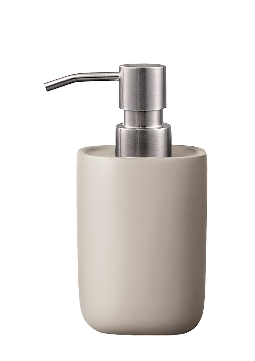 Moderner Seifenspender aus Edelstahl und Keramik in elegantem, minimalistischem Design, ideal für stilvolle Badezimmer.