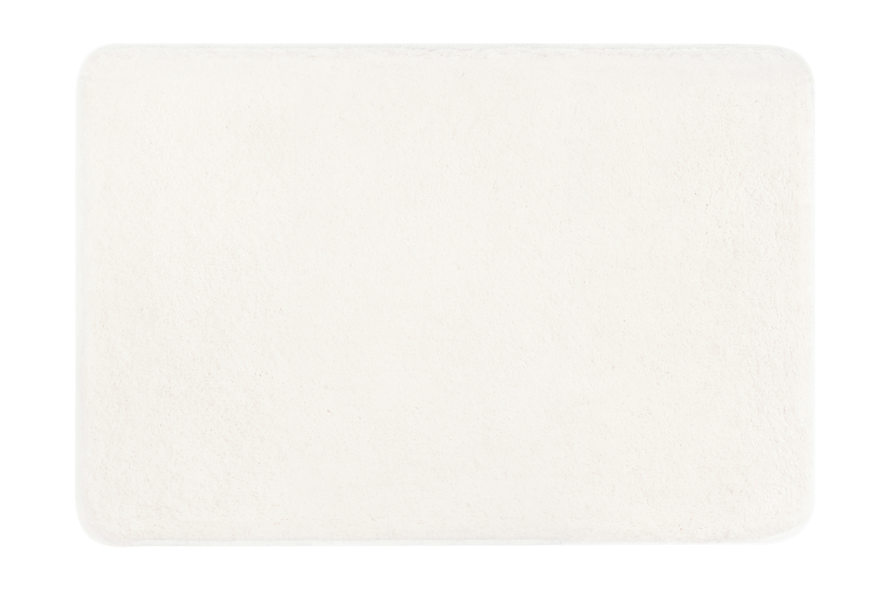 Weißer, rechteckiger Badezimmerteppich mit weicher, flauschiger Oberfläche. Ideal für ein modernes und sauberes Badezimmerdesign.