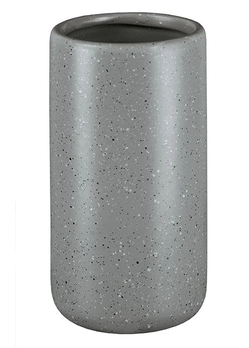 4004478289536 Grauer, zylindrischer Zahnputzbecher mit gesprenkeltem Design, ideal für moderne Badezimmer.
