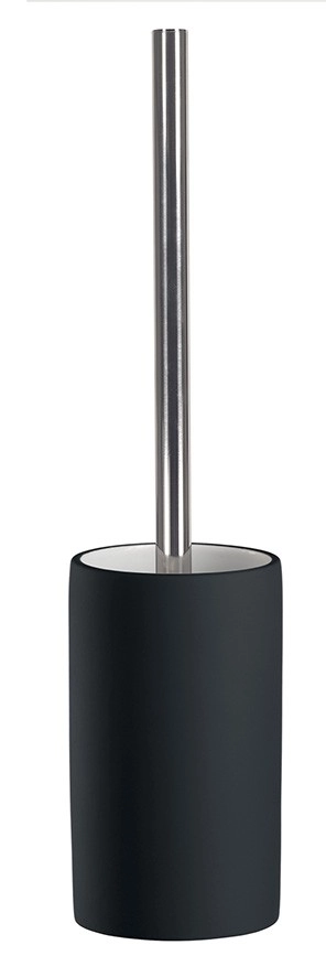 4004478220775 Schwarze WC-Bürstengarnitur mit Edelstahlgriff, modernes Design, ideal für stilvolle Badezimmer.
