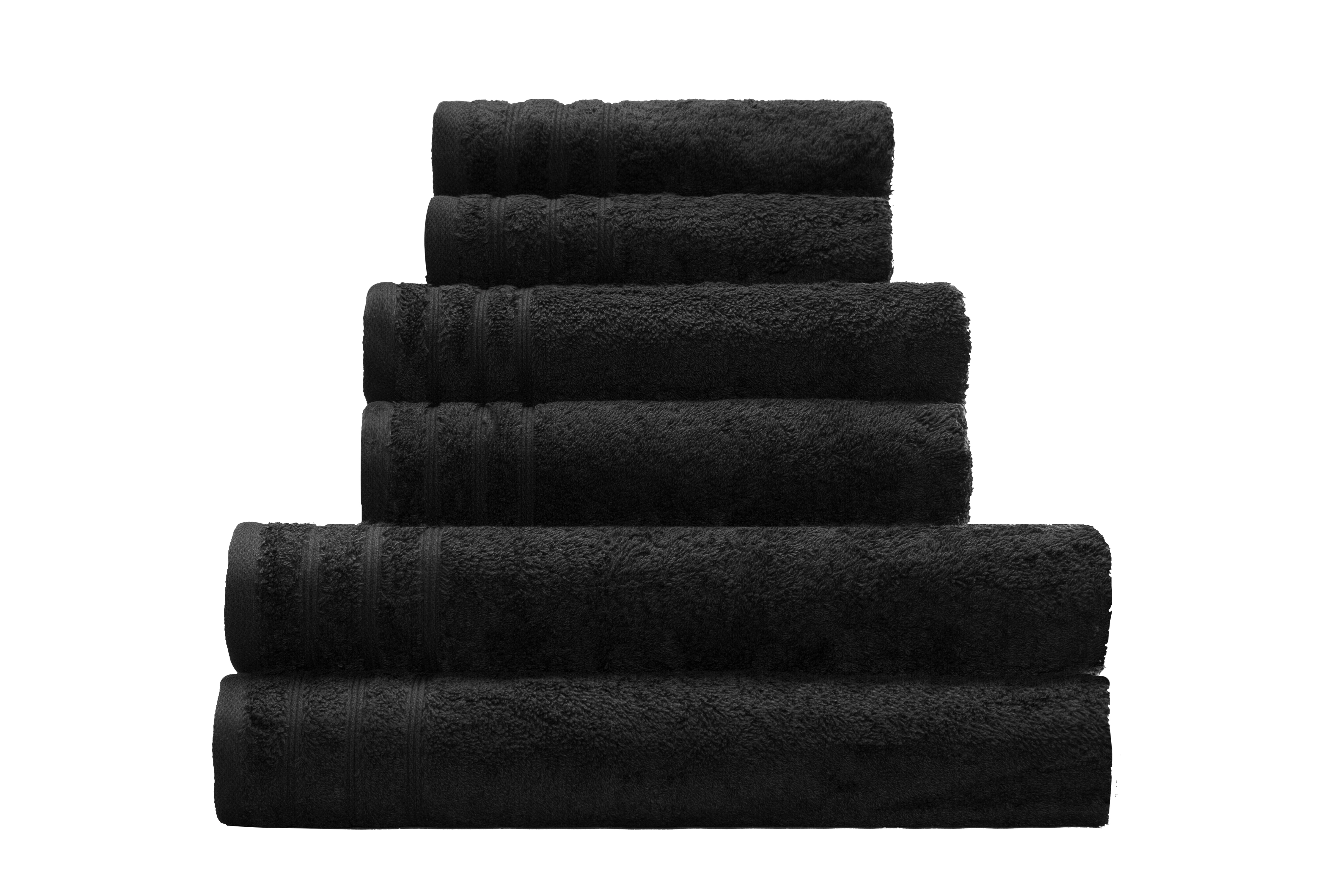 Frottier Handtuch ROYAL Schwarz 50x100 cm Schwarze Handtuch-Set aus weicher Baumwolle, bestehend aus fünf unterschiedlich großen Handtüchern, elegant und luxuriös.
