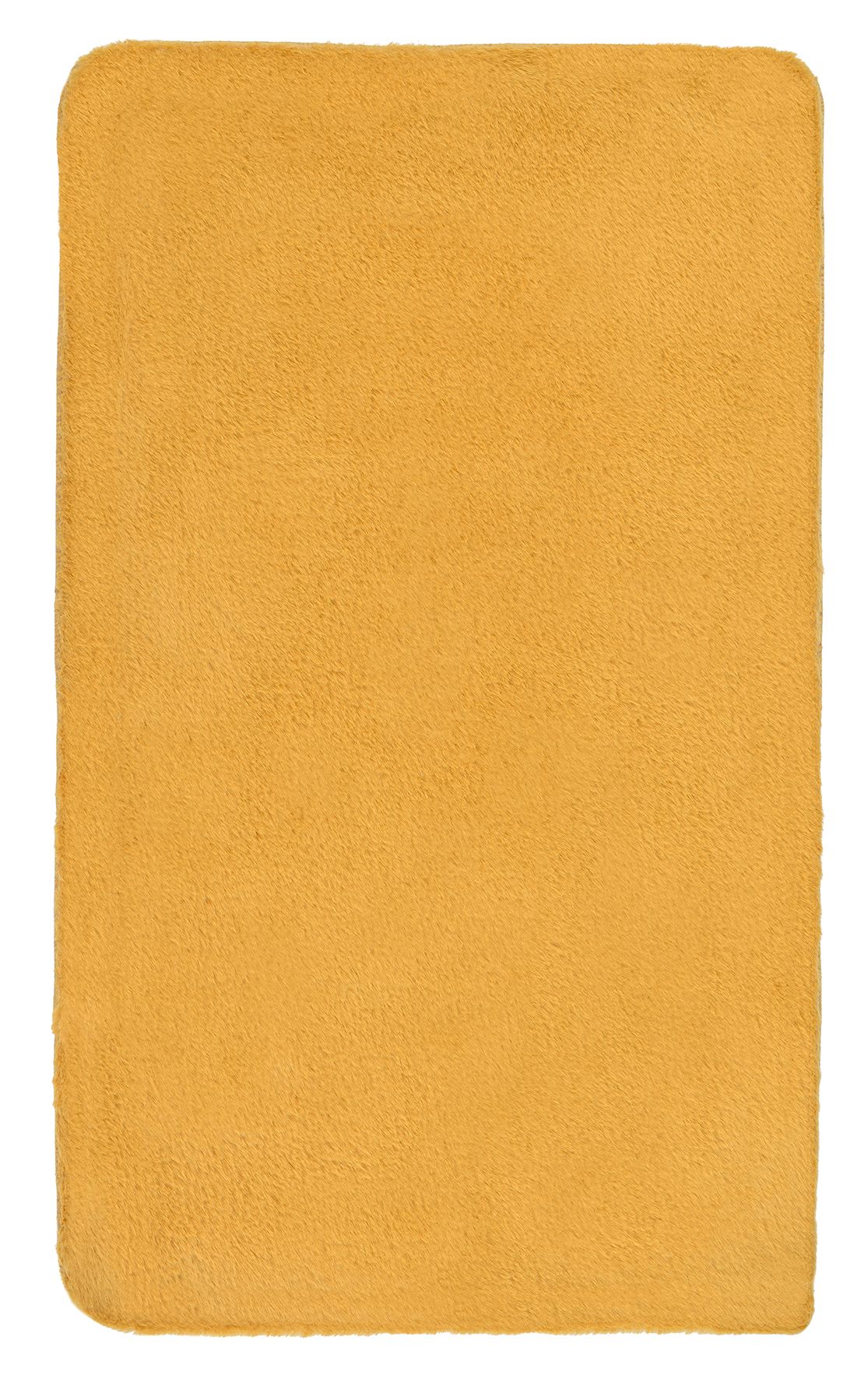 Weicher, rechteckiger Badteppich in warmem Gelbton, ideal für ein gemütliches Badezimmerambiente.