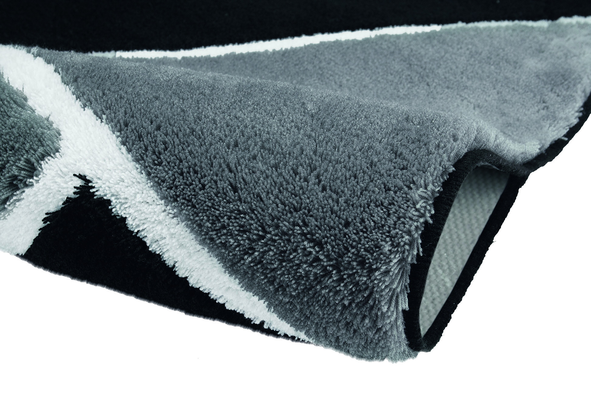 Weicher, grauer Badteppich mit modernem Design und rutschfester Unterseite, ideal für stilvolle Badezimmer.